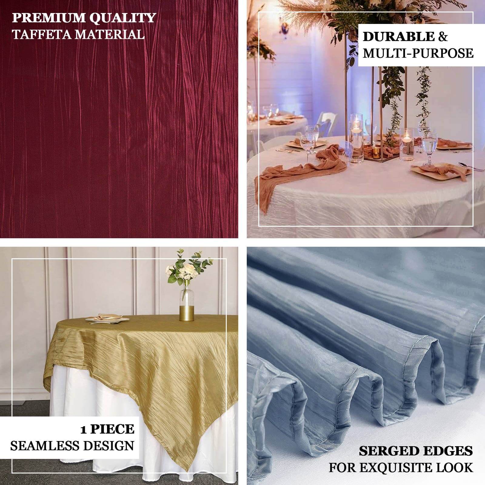 Taffeta Table Overlay 72"x72" Blush - Accordion Crinkle Table Topper - Image 8