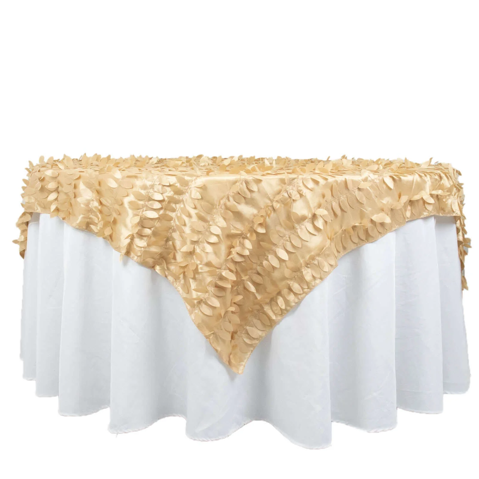 Taffeta Table Overlay 72"x72" Champagne - 3D Leaf Petal Table Topper - Image 7