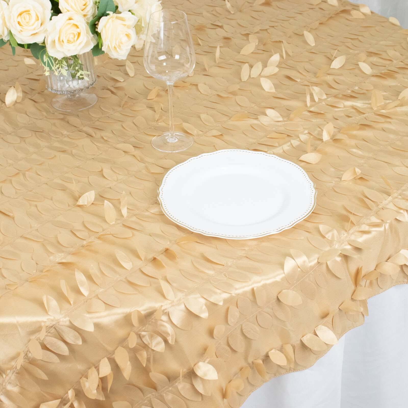 Taffeta Table Overlay 72"x72" Champagne - 3D Leaf Petal Table Topper - Image 8