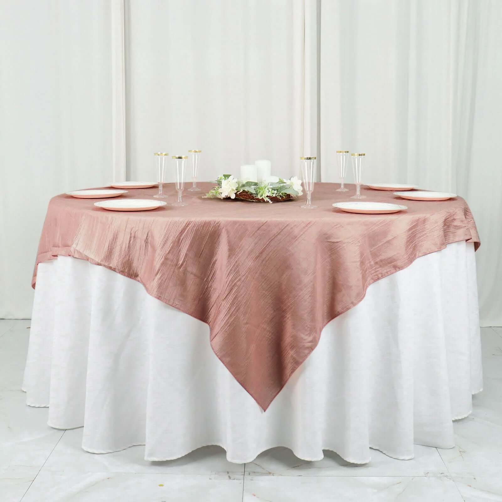 Taffeta Table Overlay 72"x72" Dusty Rose - Accordion Crinkle Table Topper - Image 2