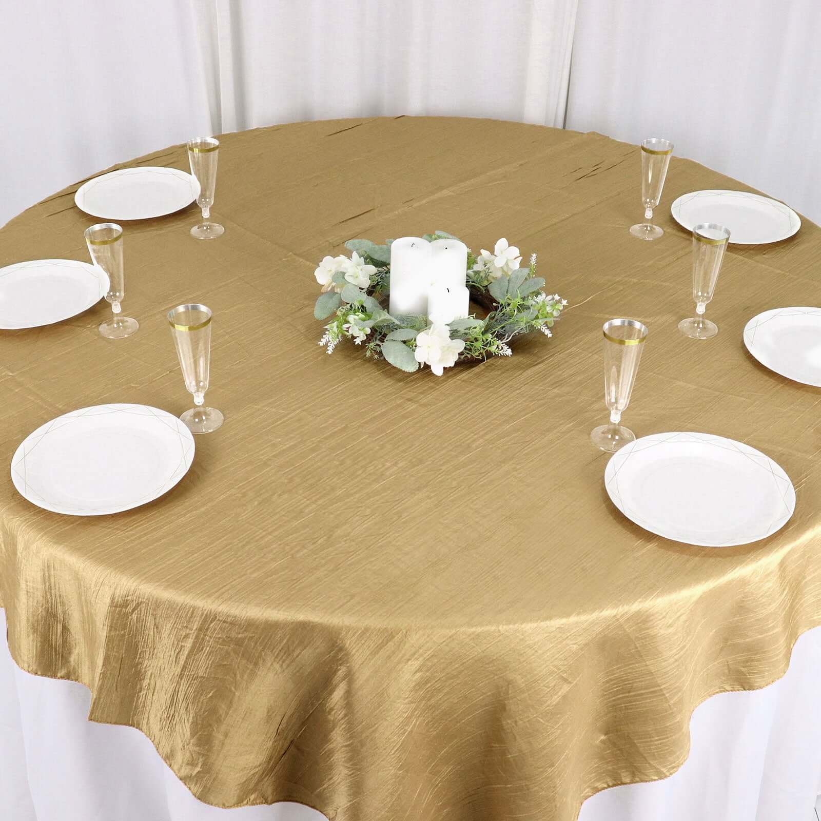 Taffeta Table Overlay 72"x72" Gold with Accordion Crinkle Design - Stylish Decor for Special Occasions - Image 2