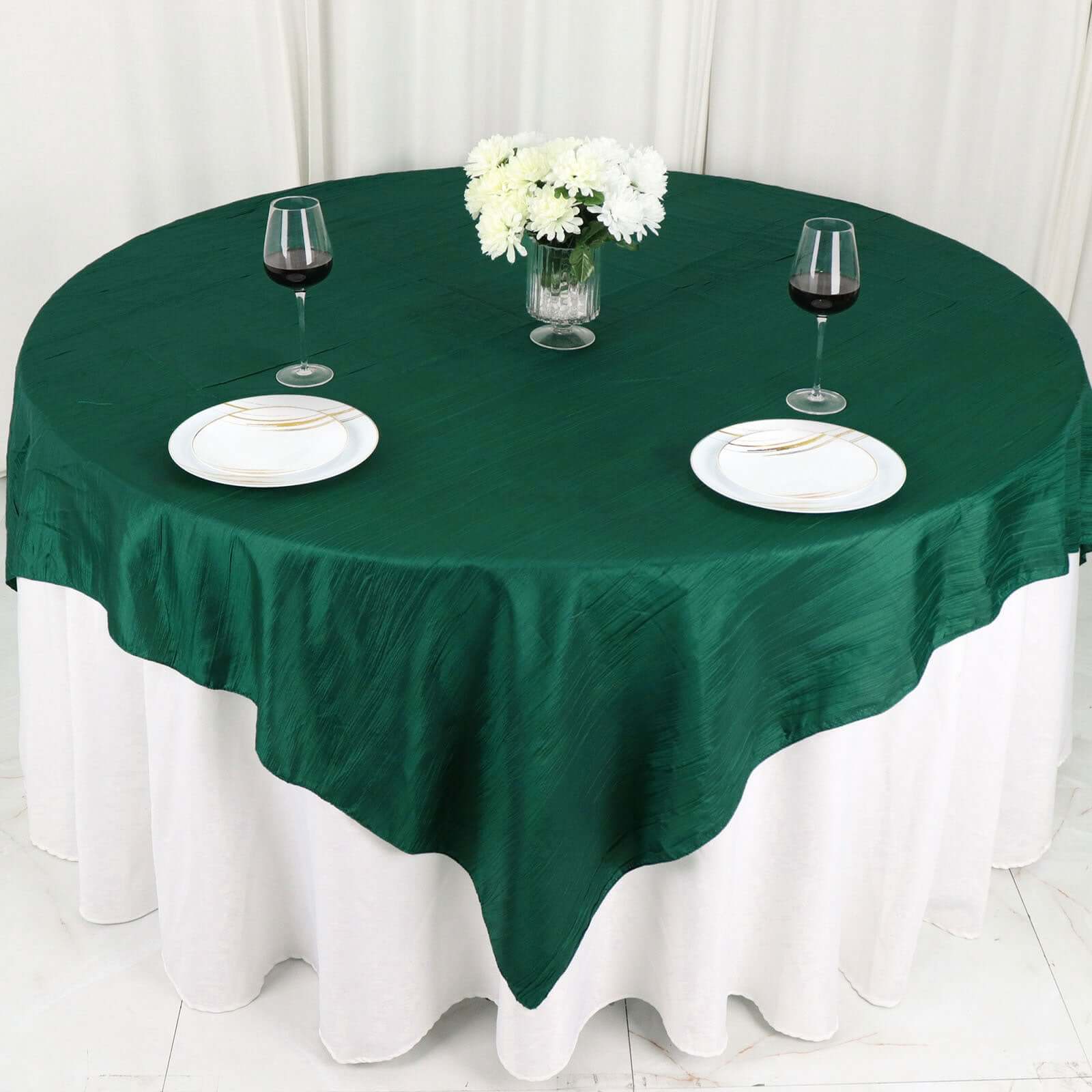 Taffeta Table Overlay 72"x72" Hunter Emerald Green - Accordion Crinkle Table Topper - Image 5