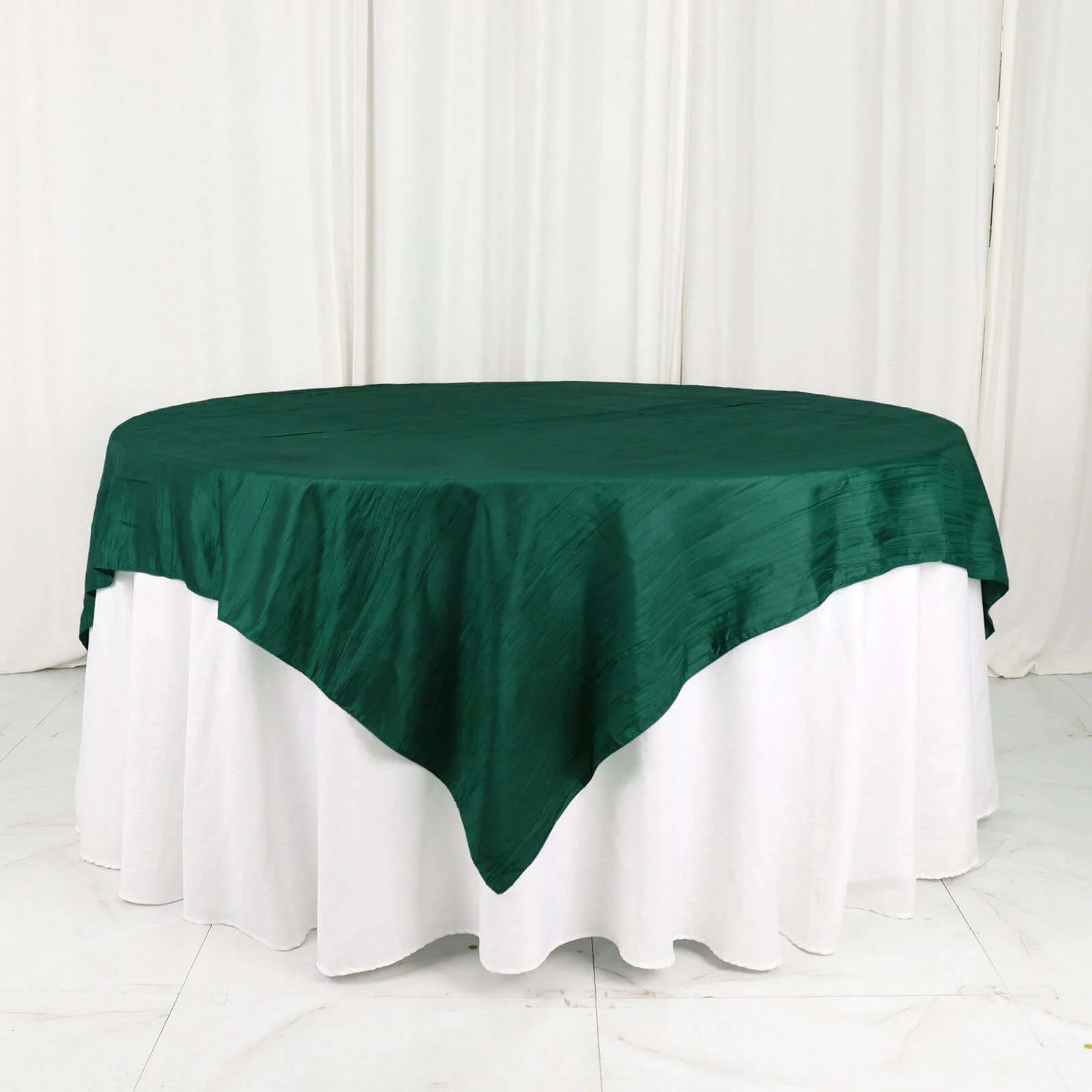 Taffeta Table Overlay 72"x72" Hunter Emerald Green - Accordion Crinkle Table Topper - Image 6