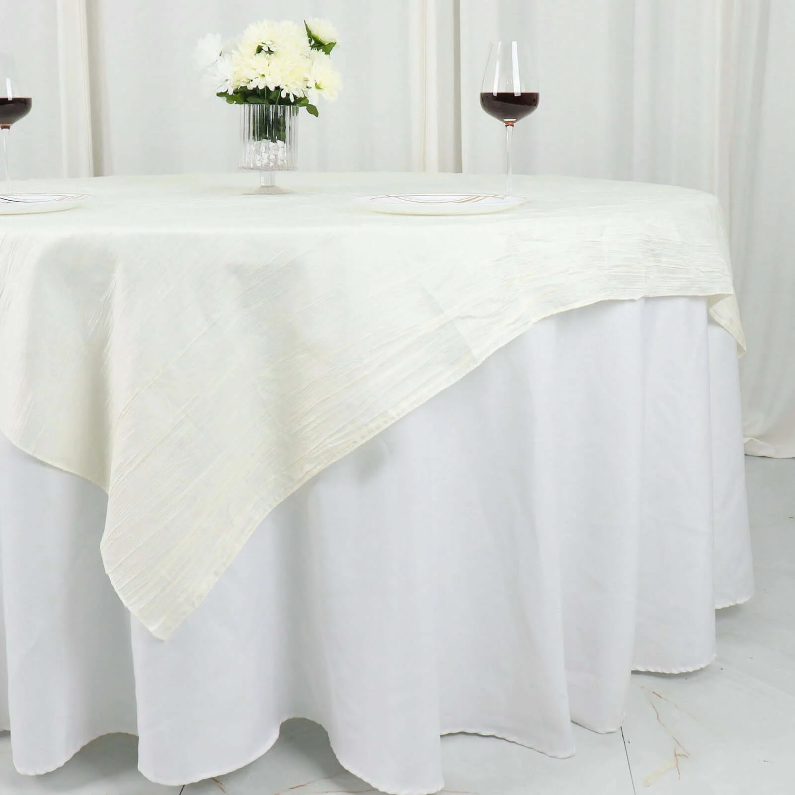 Taffeta Table Overlay 72"x72" Ivory - Accordion Crinkle Table Topper - Image 9