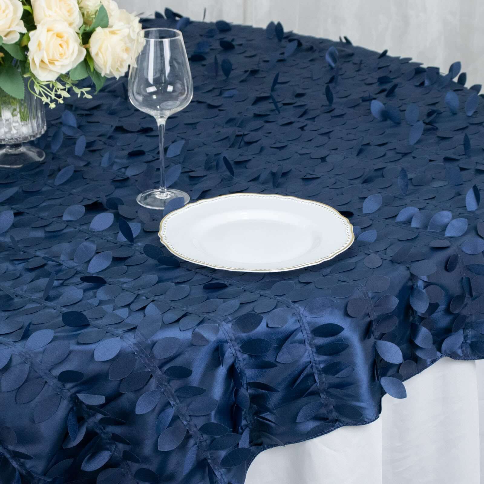 Taffeta Table Overlay 72"x72" Navy Blue - 3D Leaf Petal Table Topper - Image 8