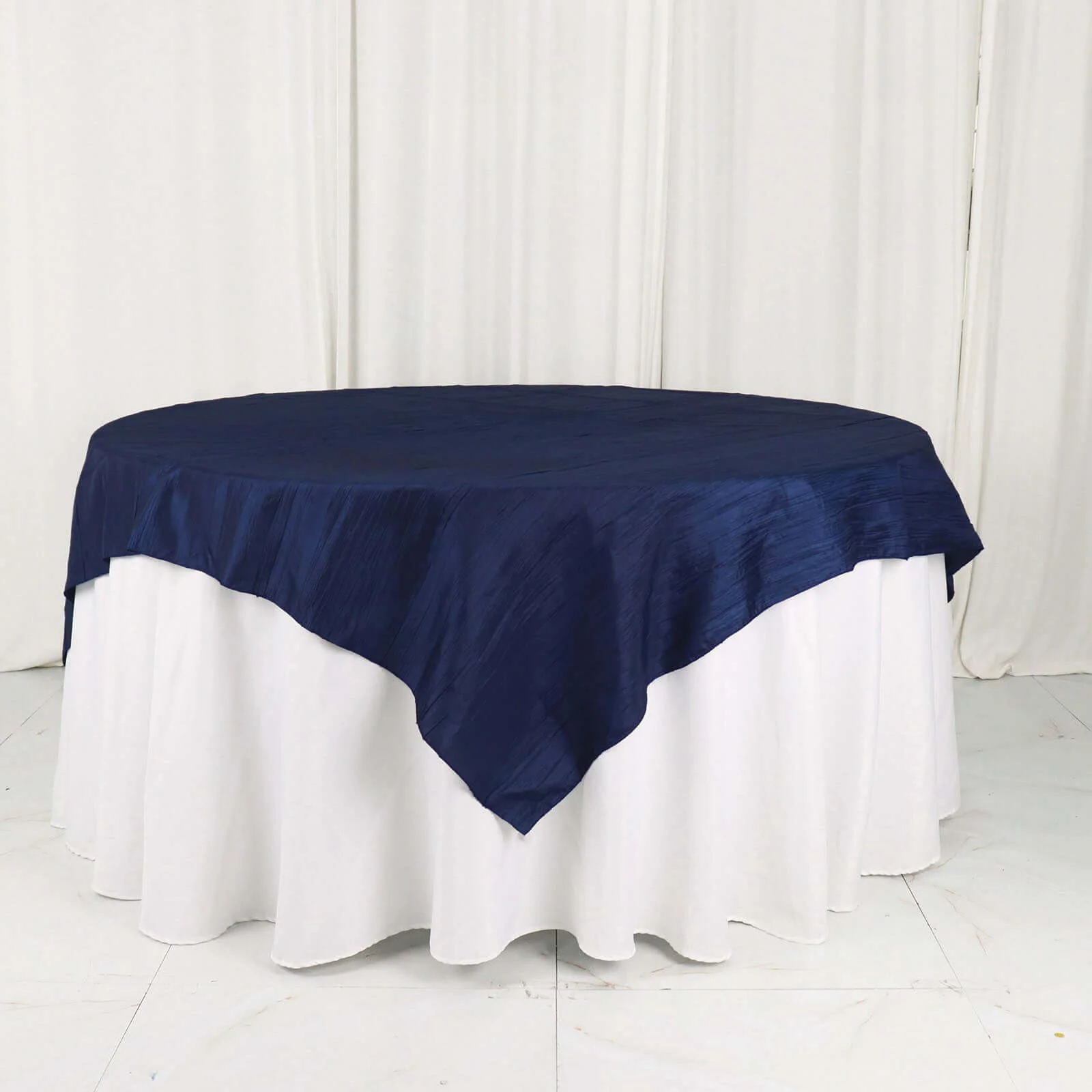 Taffeta Table Overlay 72"x72" Navy Blue - Accordion Crinkle Table Topper - Image 5