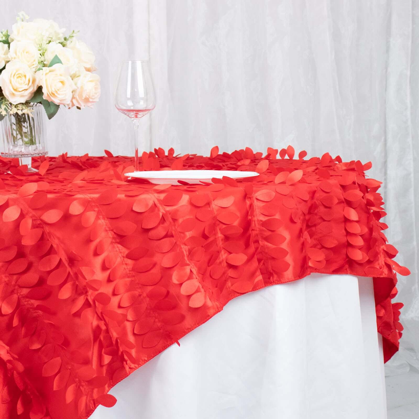 Taffeta Table Overlay 72"x72" Red - 3D Leaf Petal Table Topper - Image 2