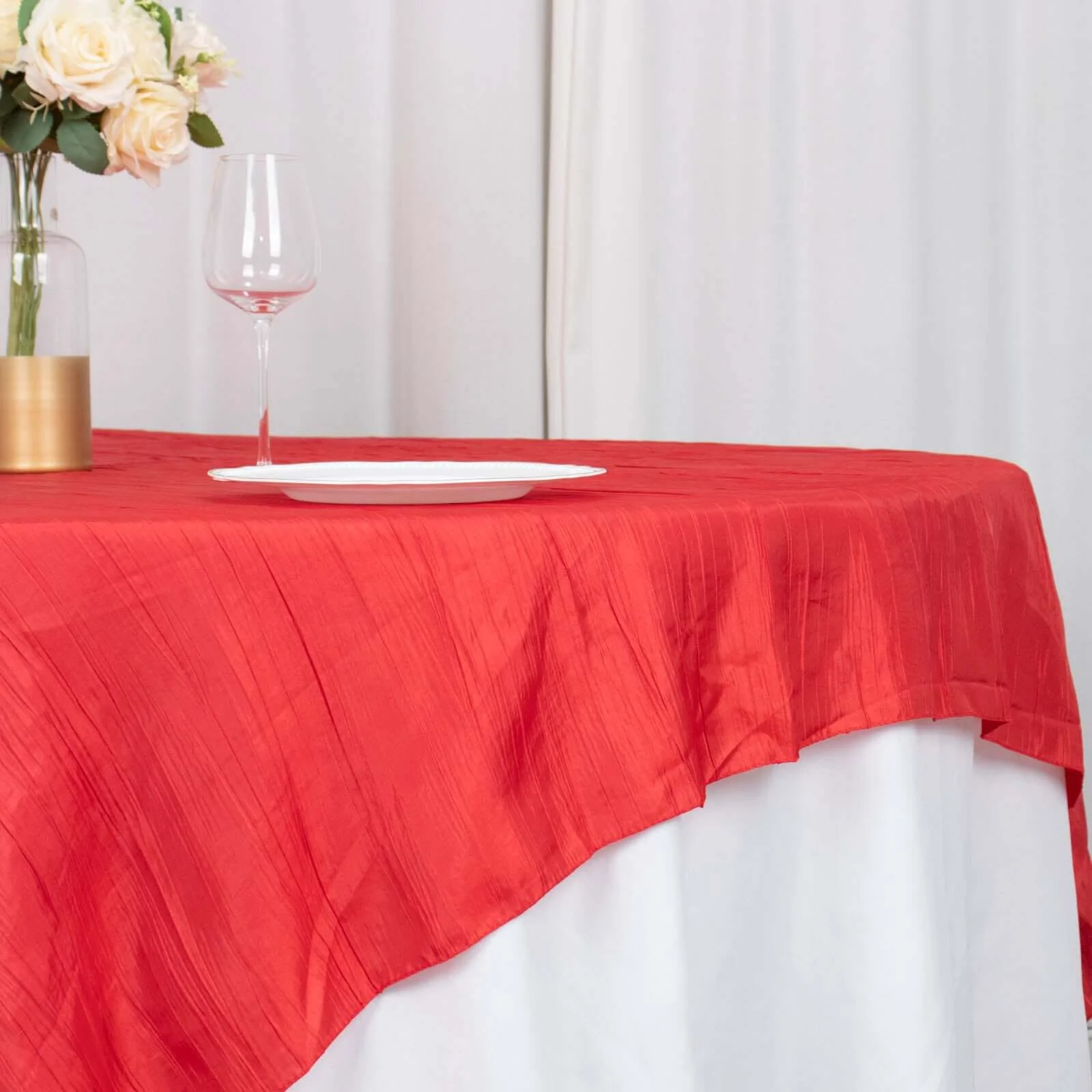 Taffeta Table Overlay 72"x72" Red - Accordion Crinkle Table Topper - Image 2