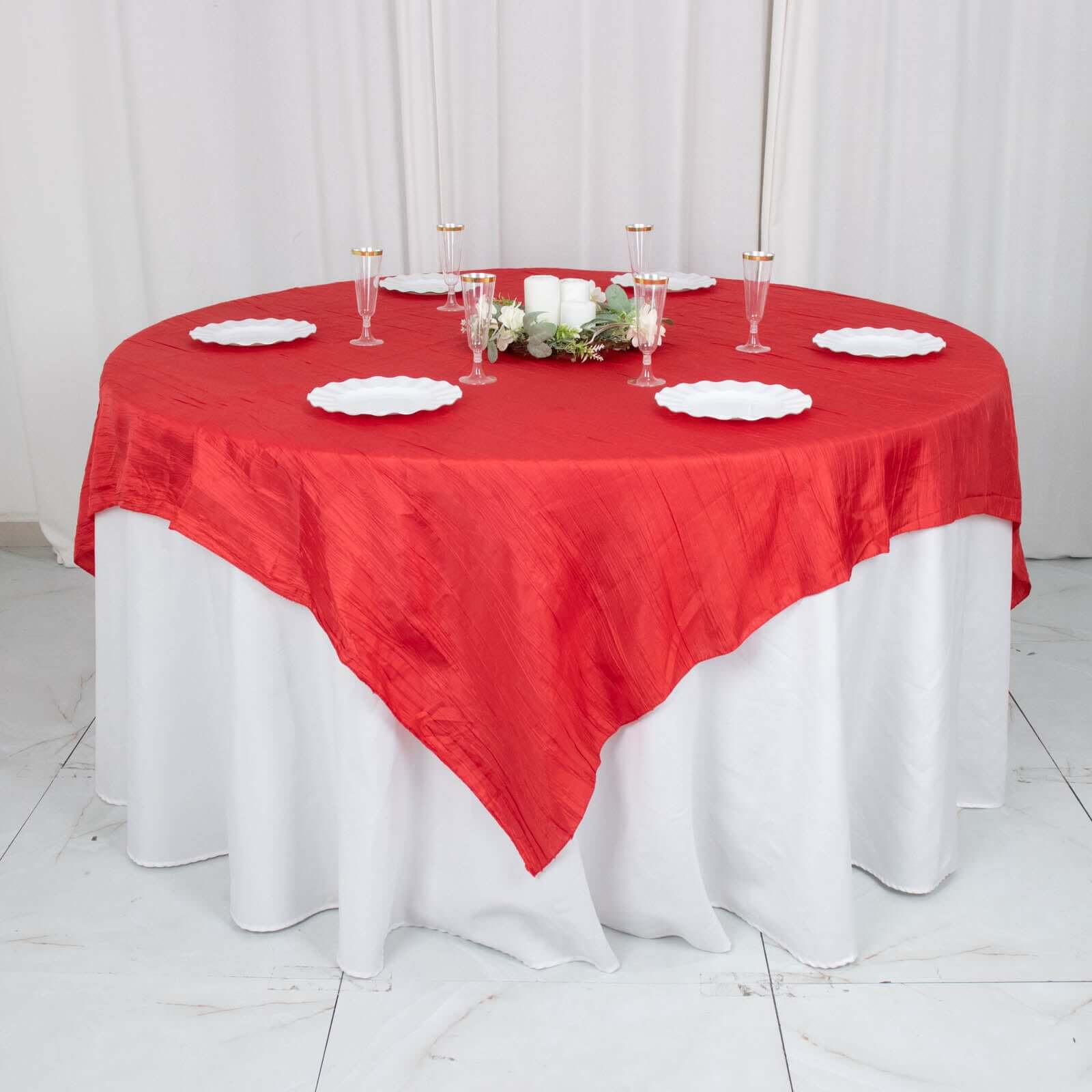 Taffeta Table Overlay 72"x72" Red - Accordion Crinkle Table Topper - Image 5