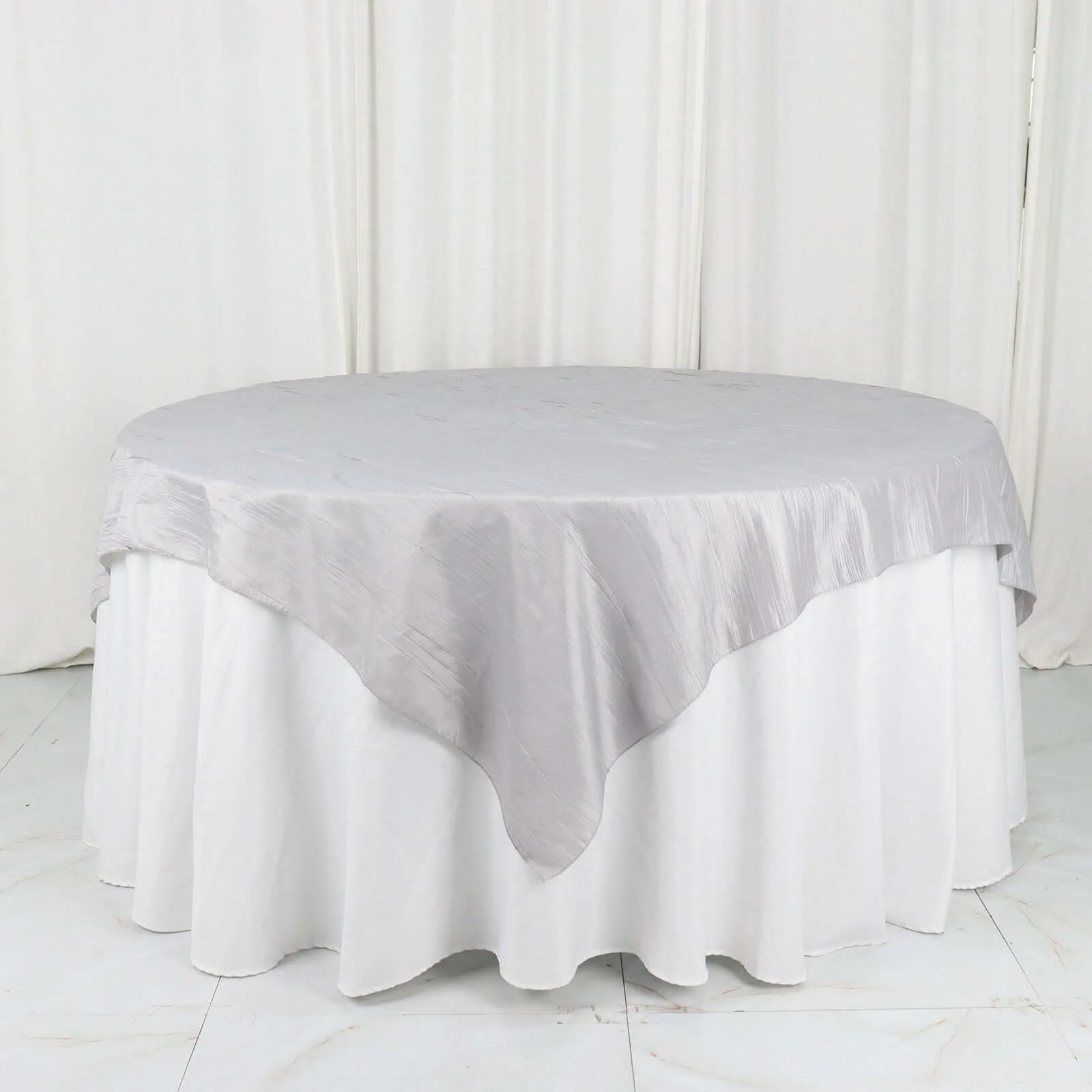 Taffeta Table Overlay 72"x72" Silver - Accordion Crinkle Table Topper - Image 6