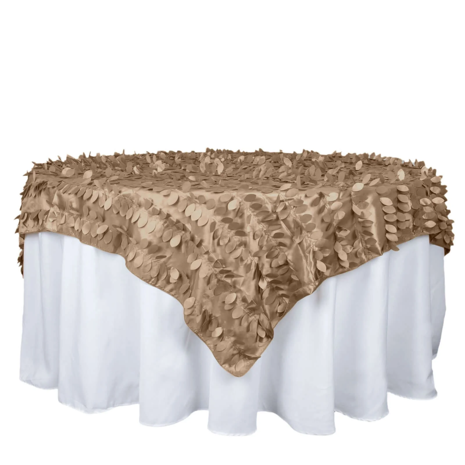 Taffeta Table Overlay 72"x72" Taupe - 3D Leaf Petal Table Topper - Image 7