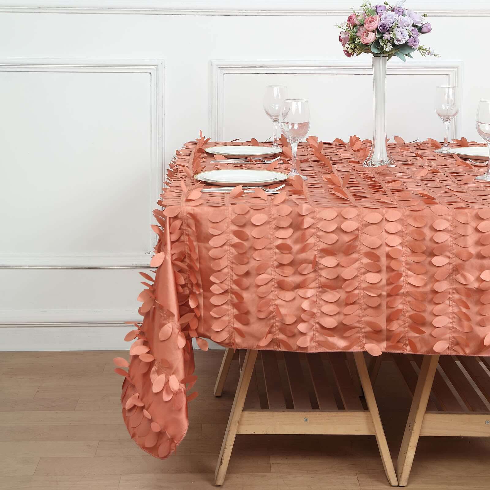 Taffeta Table Overlay 72"x72" Terracotta (Rust) - 3D Leaf Petal Table Topper - Image 2