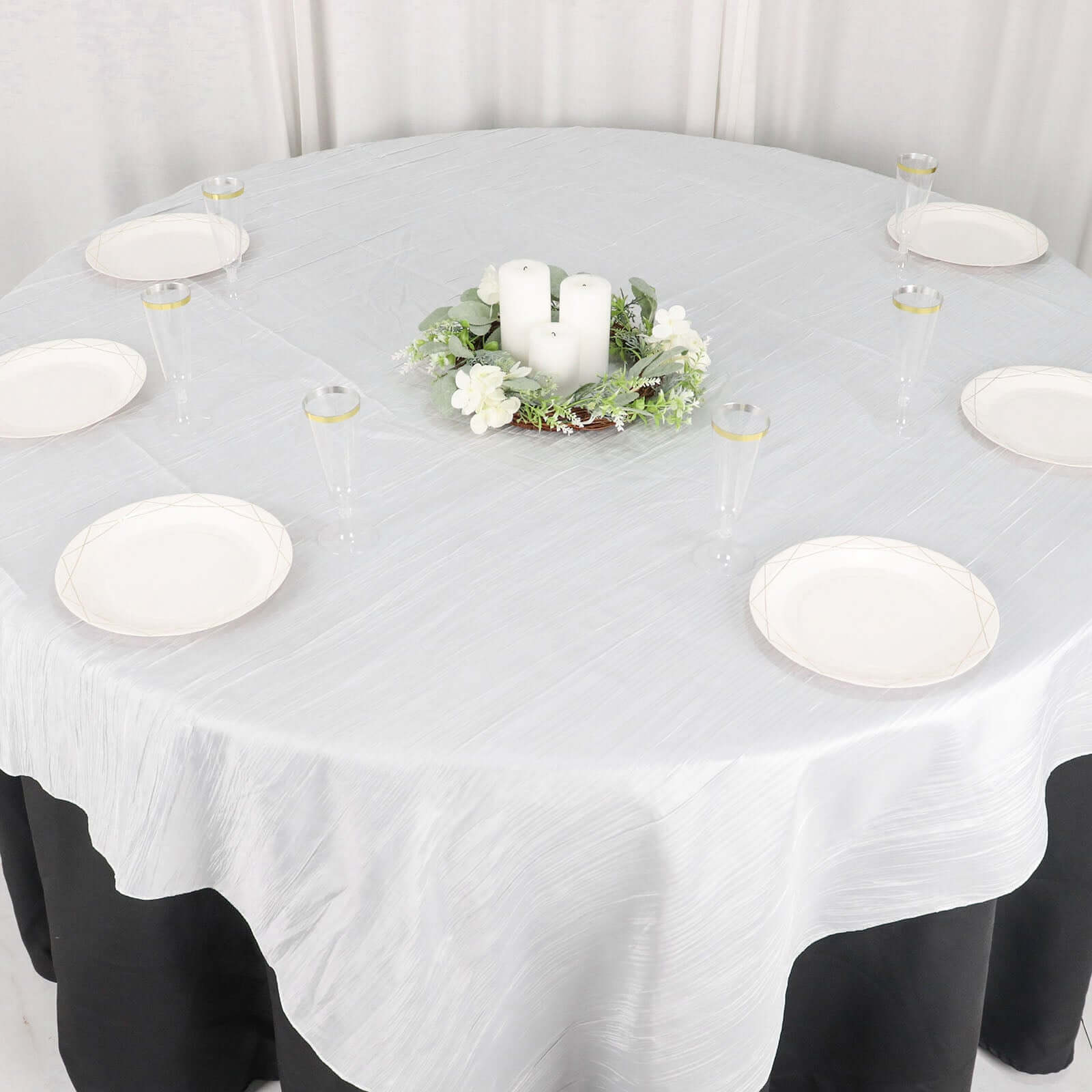 Taffeta Table Overlay 72"x72" White with Accordion Crinkle Design - Stylish Decor for Special Occasions - Image 2
