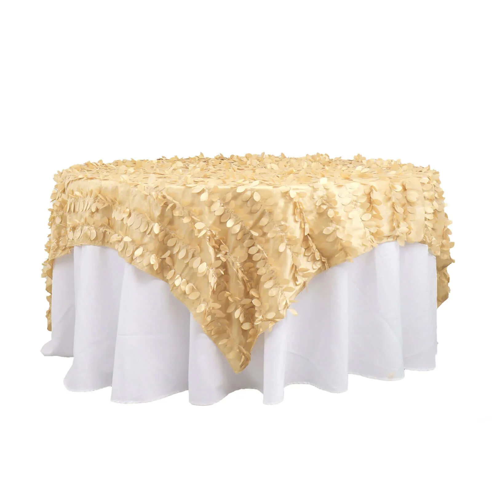 Taffeta Table Overlay 90"x90" Champagne - Leaf Petal Table Topper - Image 7