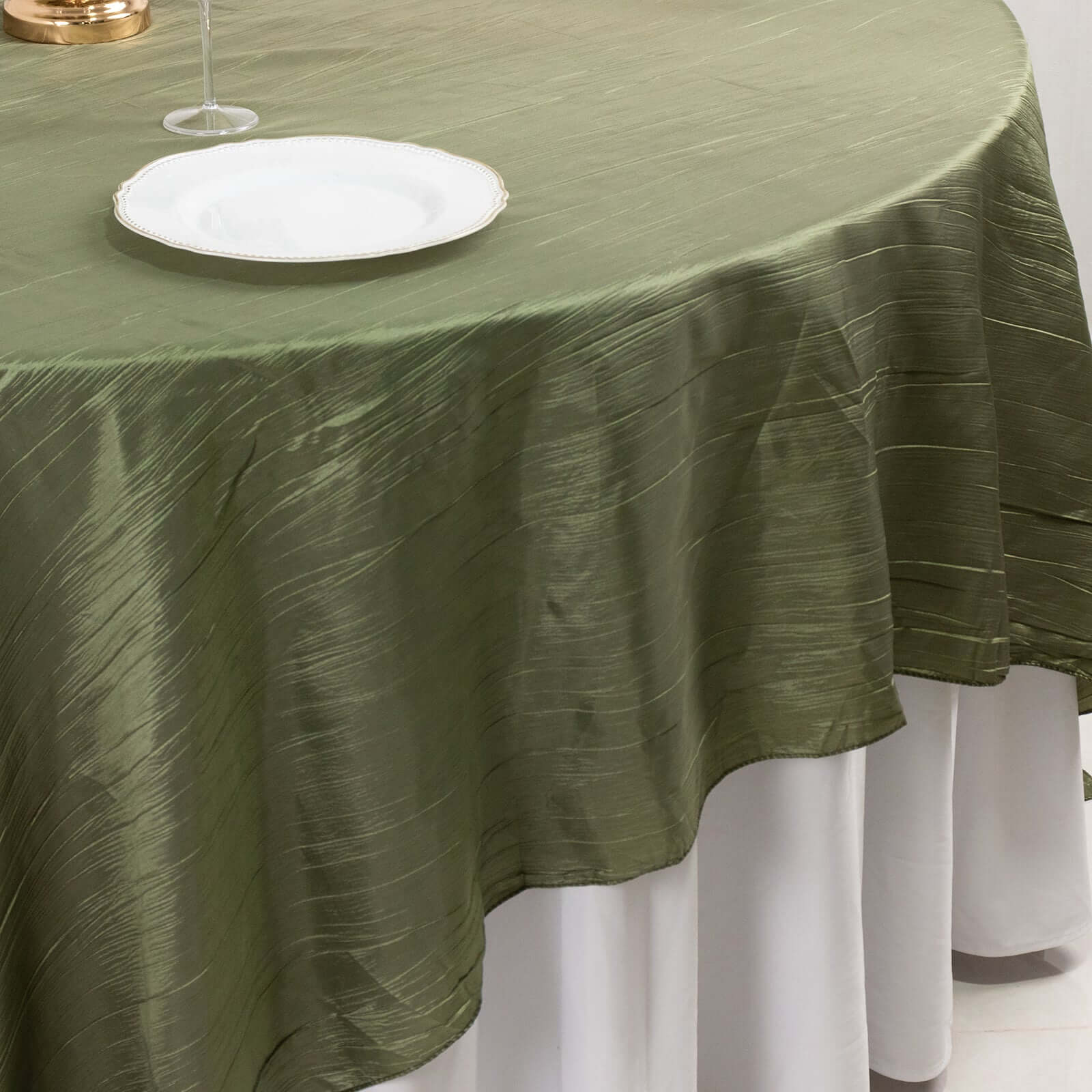 Taffeta Table Overlay 90"x90" Dusty Sage Green - Accordion Crinkle Table Topper - Image 6