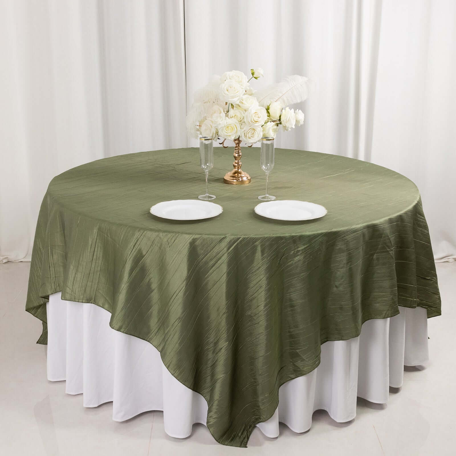 Taffeta Table Overlay 90"x90" Dusty Sage Green - Accordion Crinkle Table Topper - Image 7