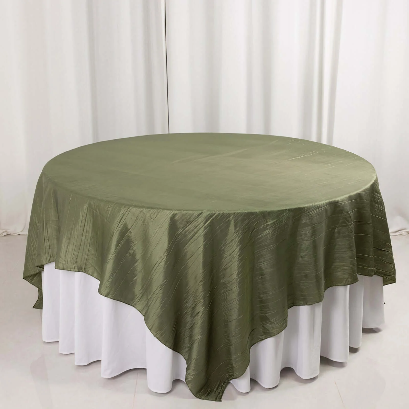 Taffeta Table Overlay 90"x90" Dusty Sage Green - Accordion Crinkle Table Topper - Image 8