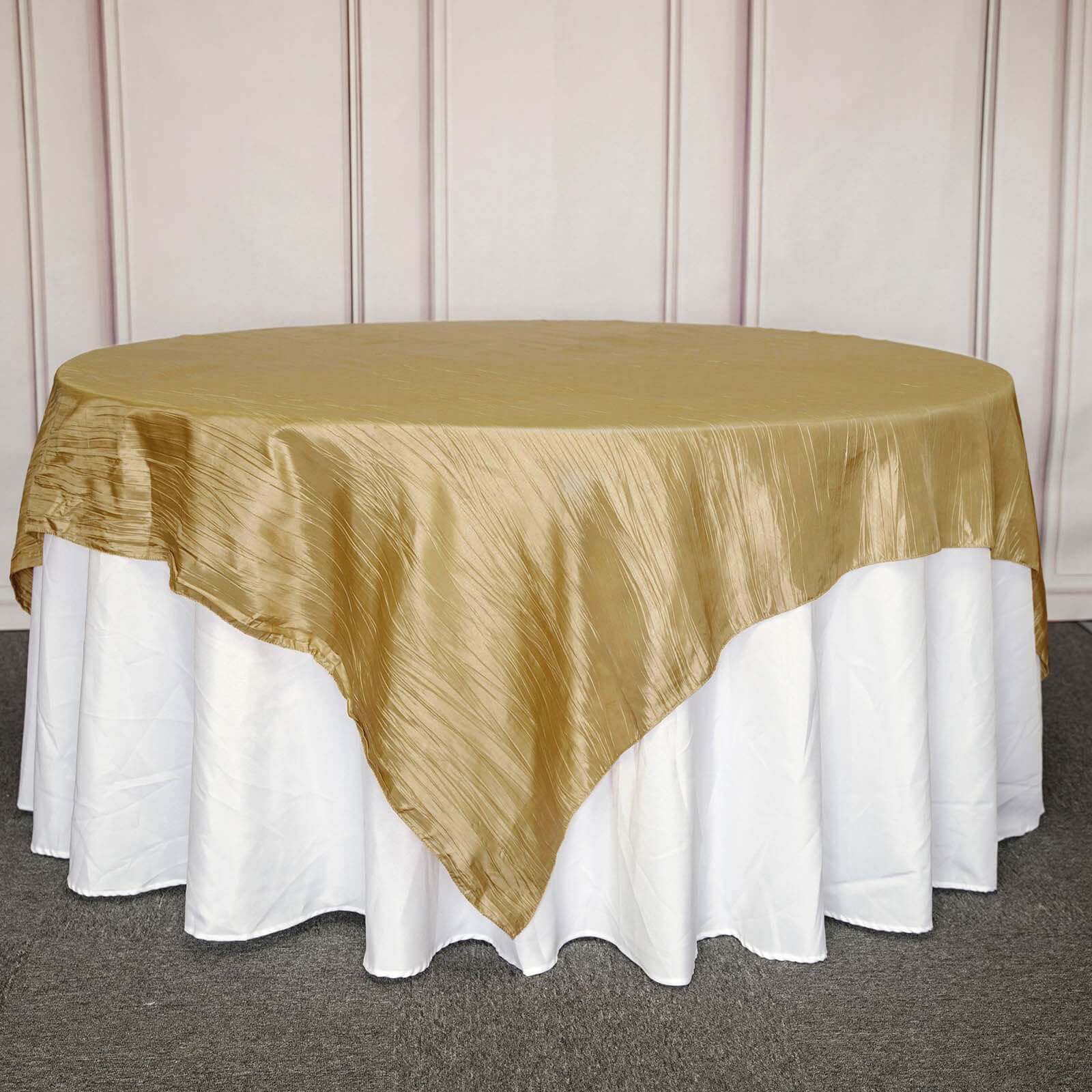 Taffeta Table Overlay 90"x90" Gold with Accordion Crinkle Design - Stylish Accent for Upscale Gatherings - Image 5