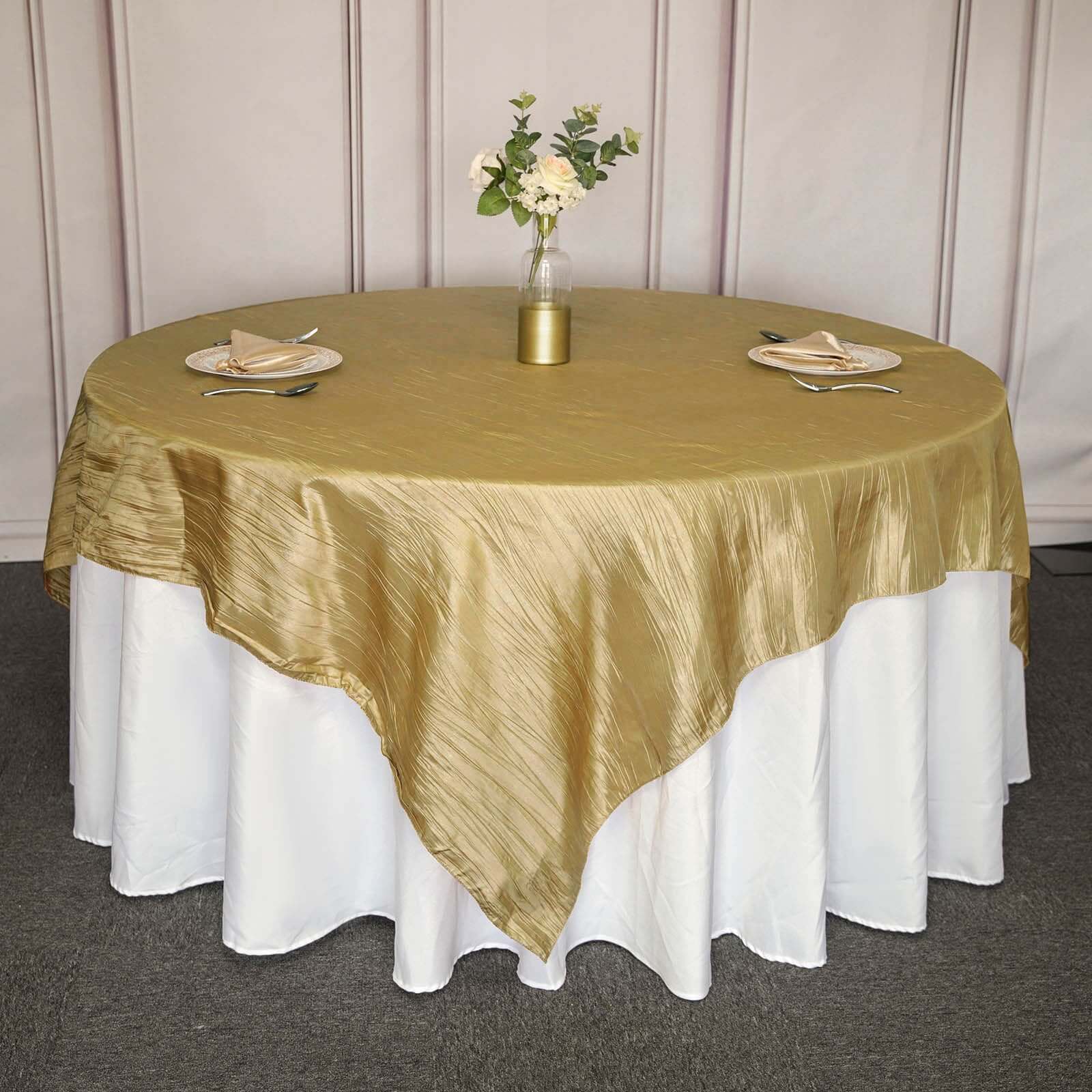 Taffeta Table Overlay 90"x90" Gold with Accordion Crinkle Design - Stylish Accent for Upscale Gatherings - Image 6