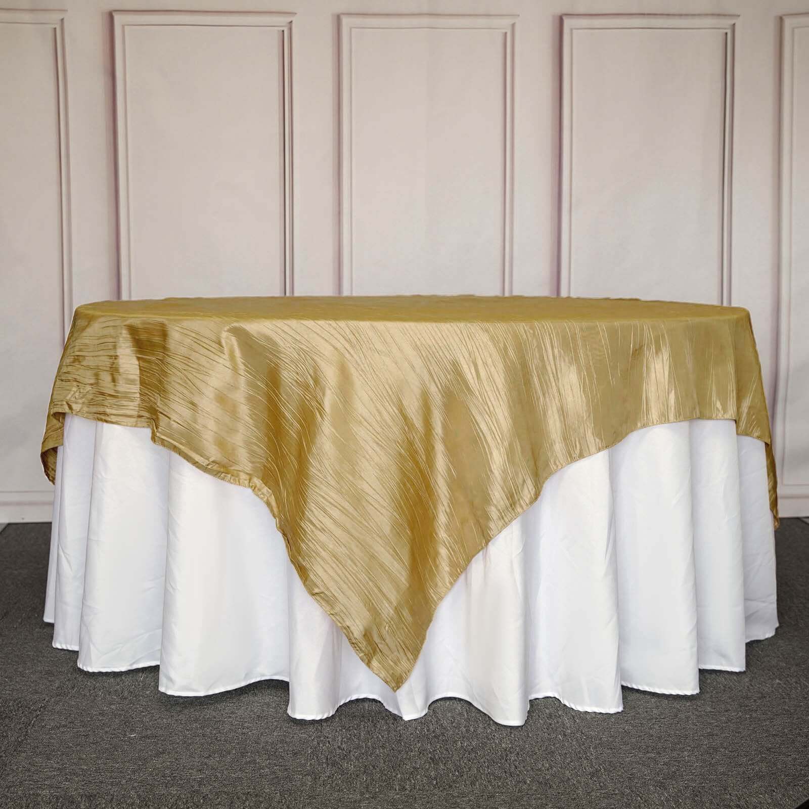 Taffeta Table Overlay 90"x90" Gold with Accordion Crinkle Design - Stylish Accent for Upscale Gatherings - Image 8