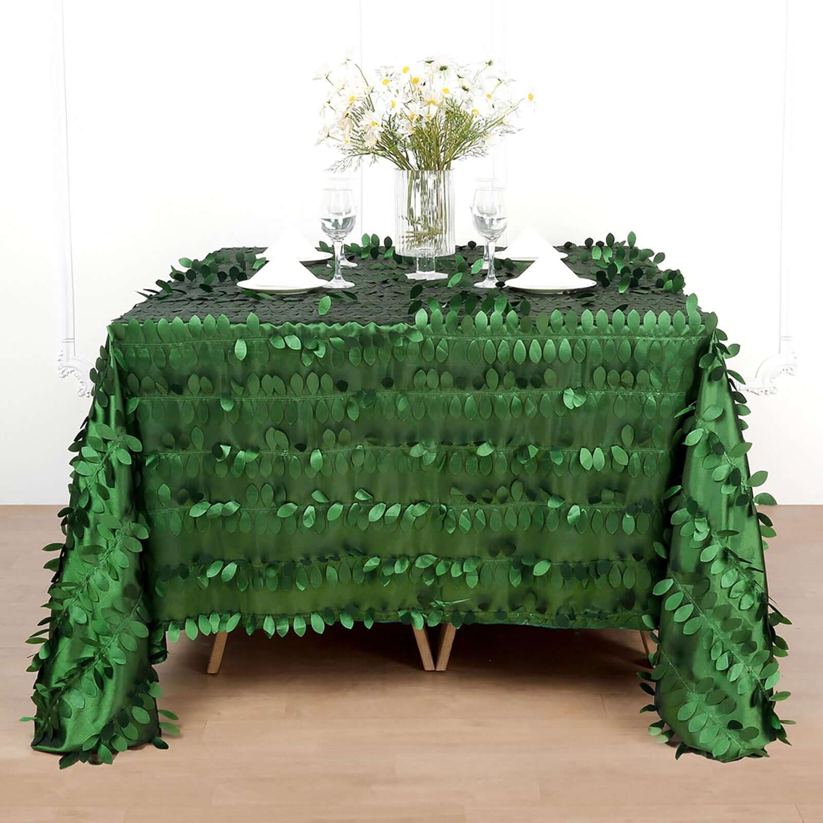 Taffeta Table Overlay 90"x90" Green - Leaf Petal Design Refined Style for Celebrations - Image 2