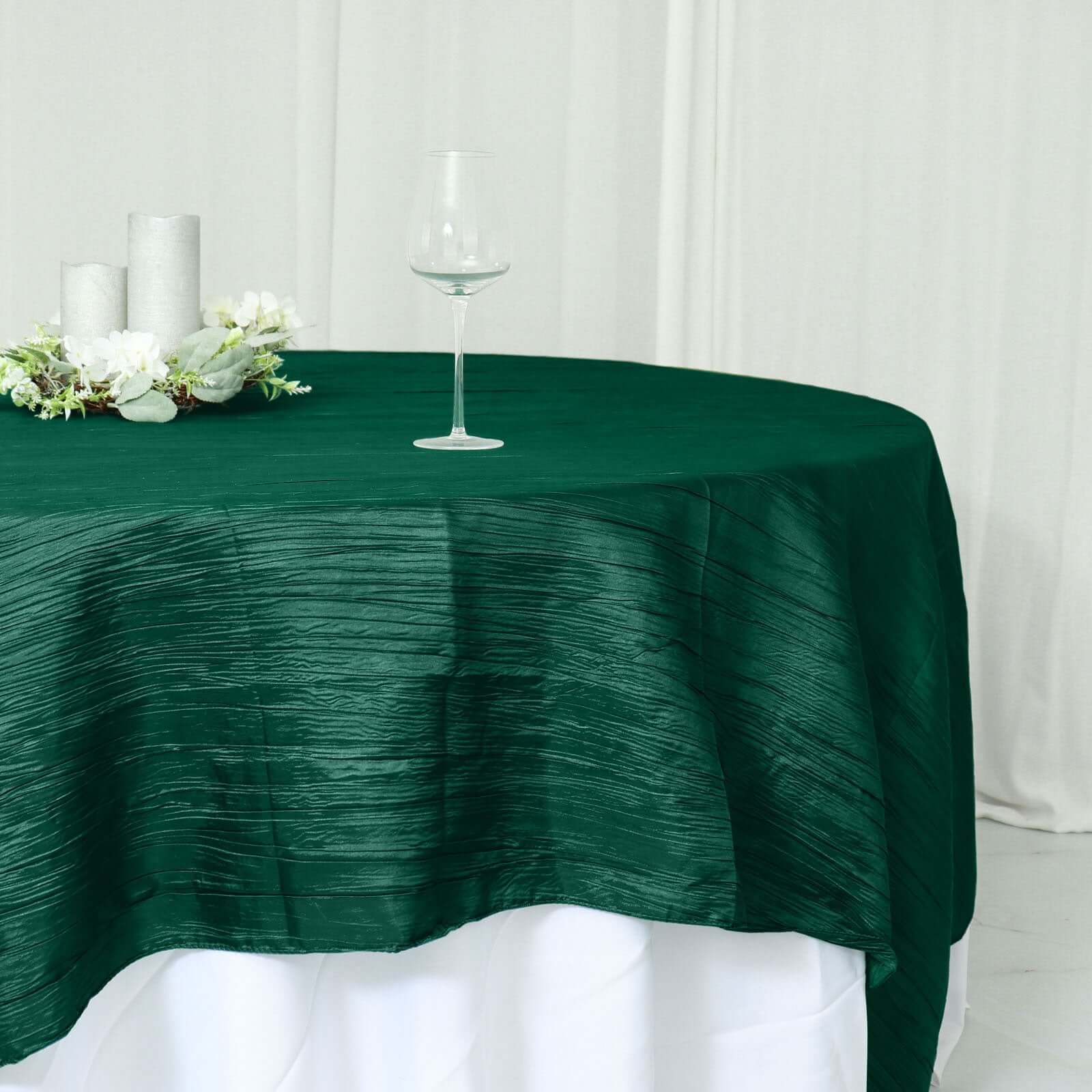 Taffeta Table Overlay 90"x90" Hunter Emerald Green - Accordion Crinkle Table Topper - Image 2