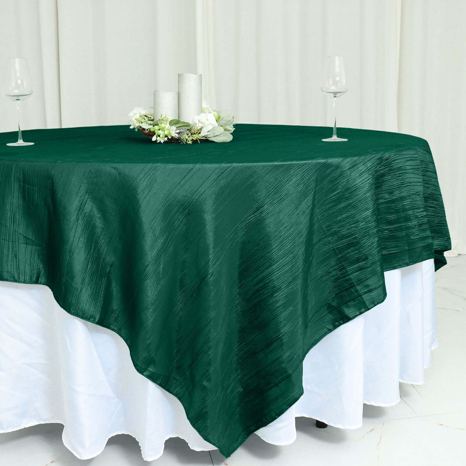 Taffeta Table Overlay 90"x90" Hunter Emerald Green - Accordion Crinkle Table Topper - Image 8