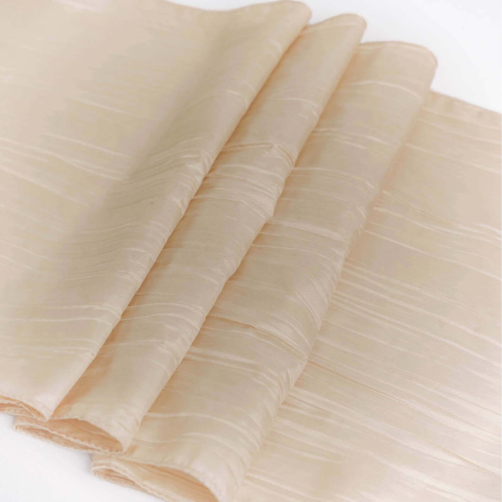 Taffeta Table Runner 12"x108" Beige - Accordion Crinkle Table Linen - Image 3