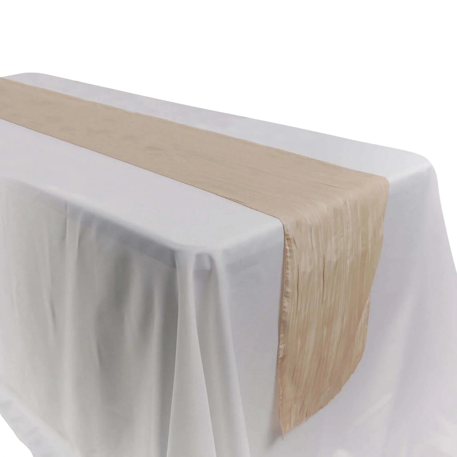 Taffeta Table Runner 12"x108" Beige - Accordion Crinkle Table Linen - Image 6