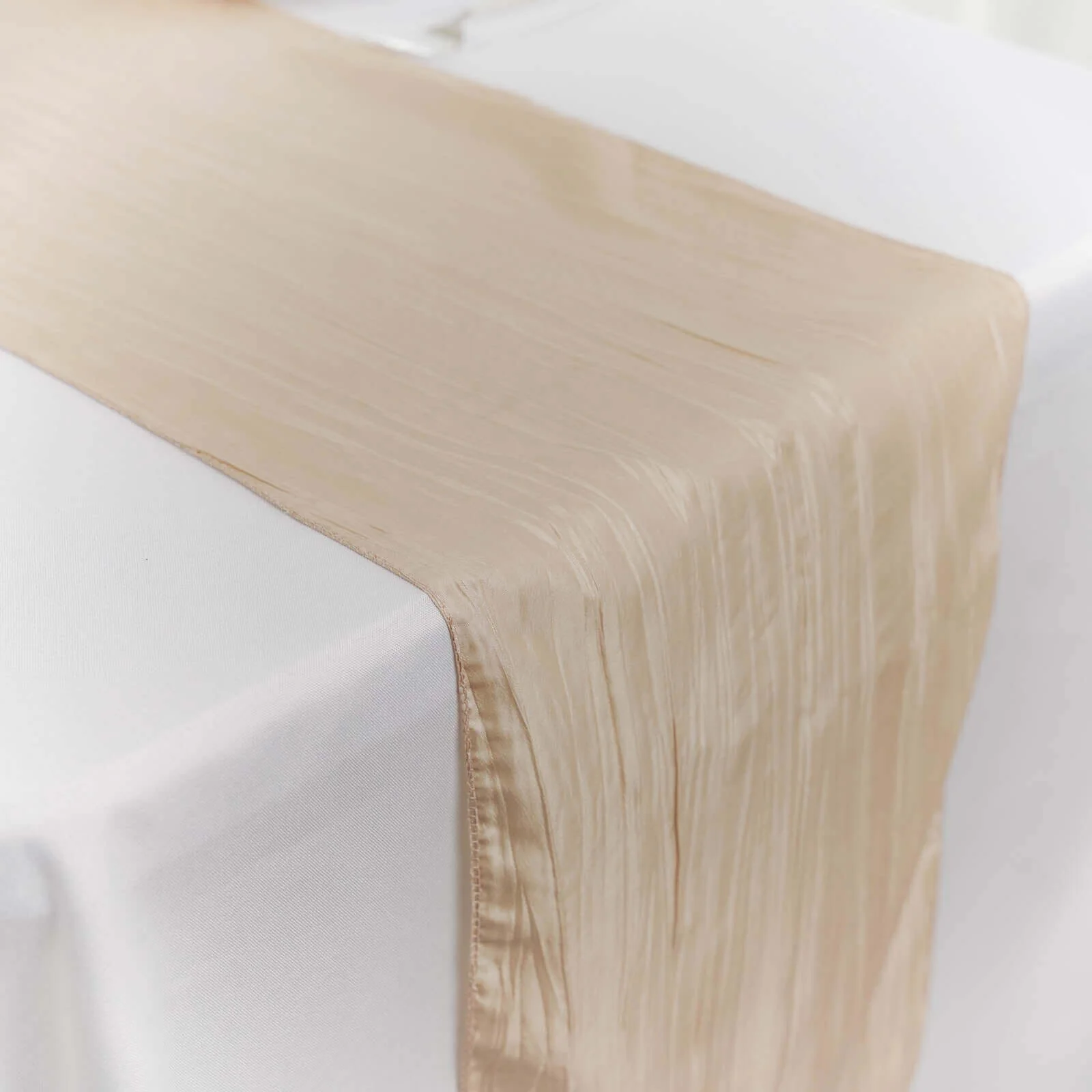 Taffeta Table Runner 12"x108" Beige - Accordion Crinkle Table Linen - Image 7