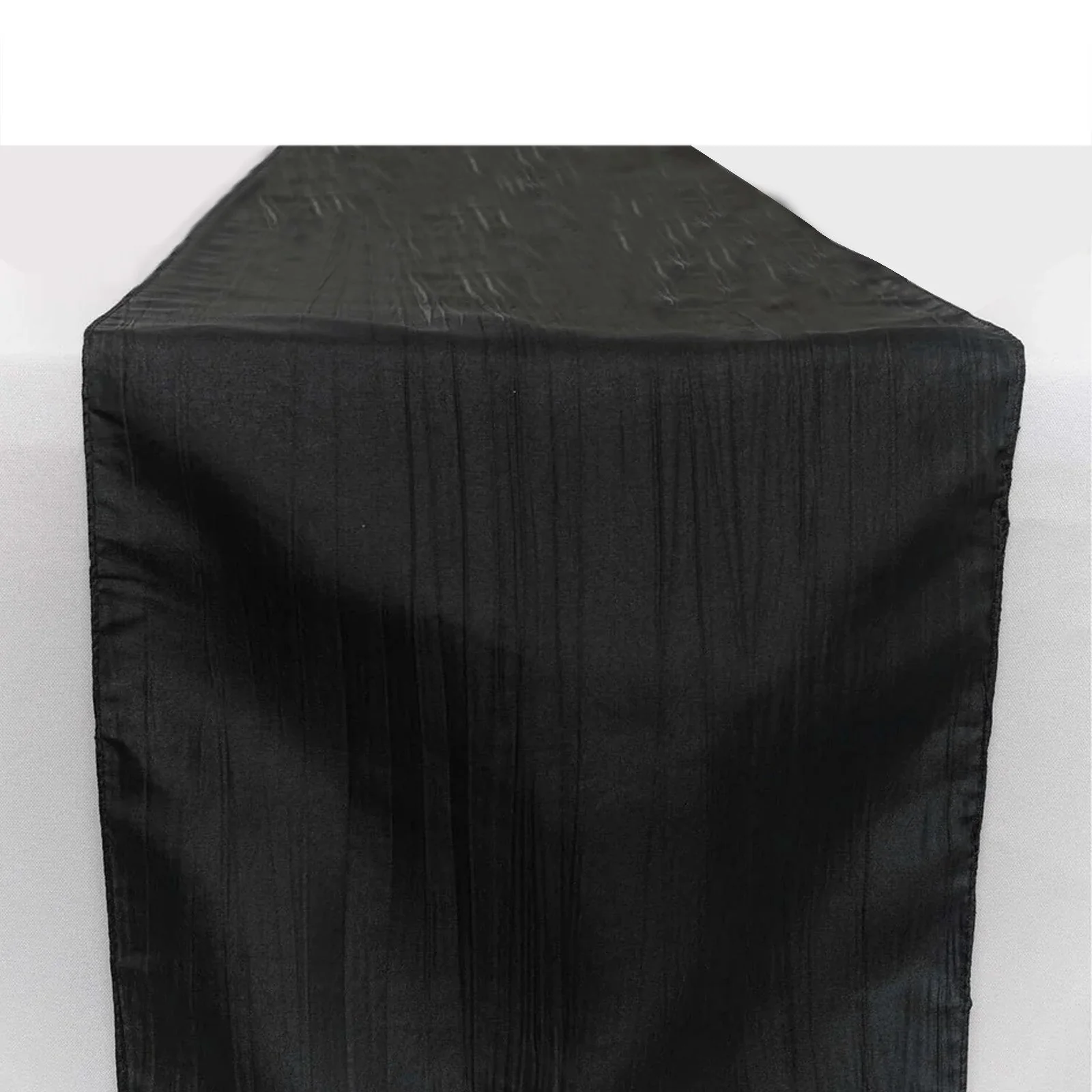 Taffeta Table Runner 12"x108" Black - Accordion Crinkle Table Linen for Stylish Events