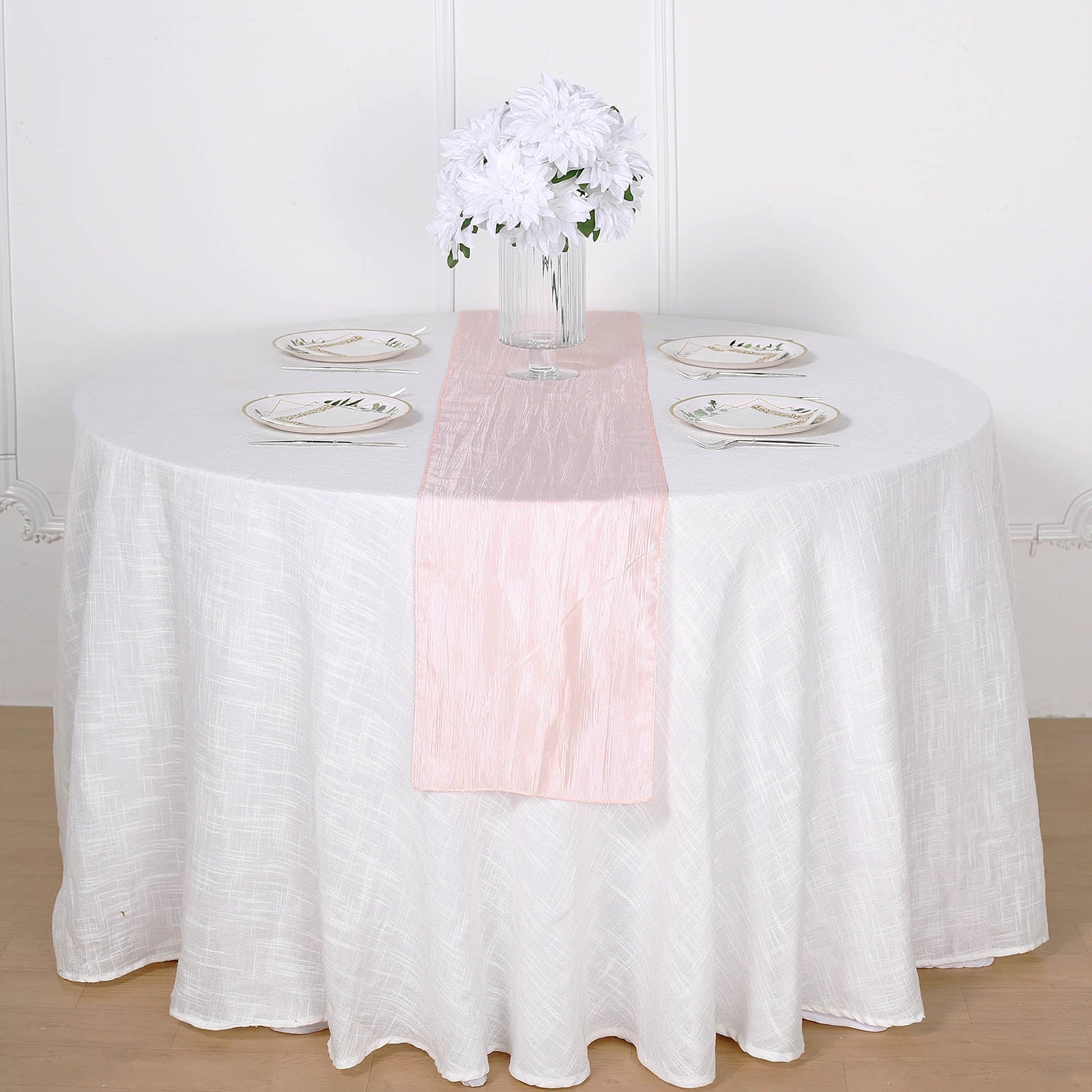 Taffeta Table Runner 12"x108" Blush - Accordion Crinkle Table Linen - Image 3