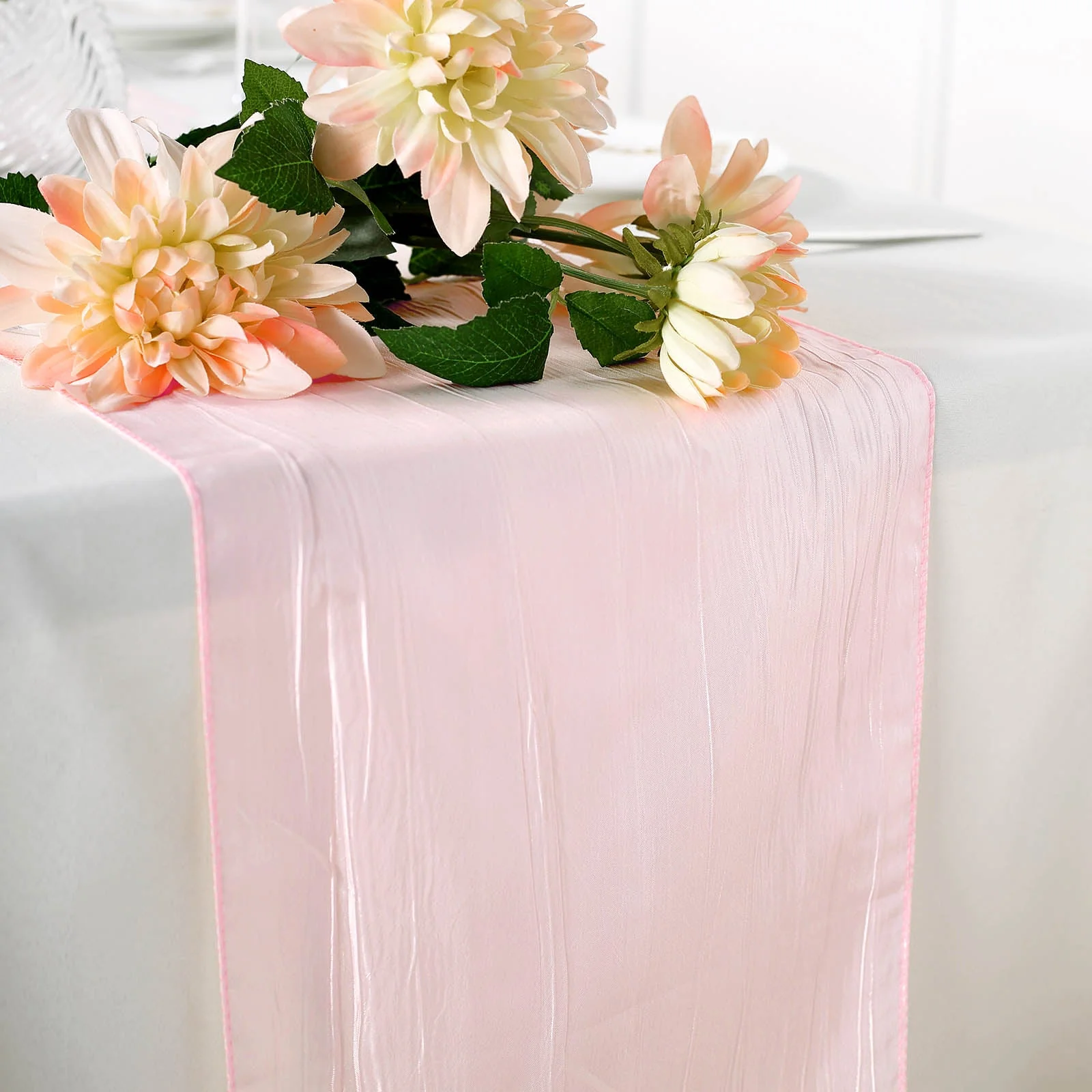 Taffeta Table Runner 12"x108" Blush - Accordion Crinkle Table Linen - Image 6