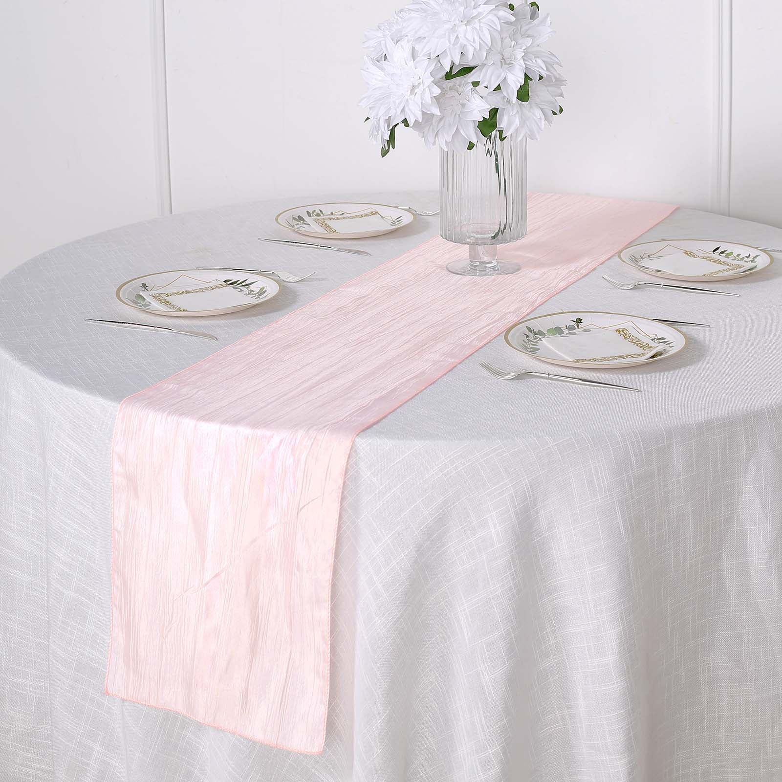 Taffeta Table Runner 12"x108" Blush - Accordion Crinkle Table Linen - Image 7