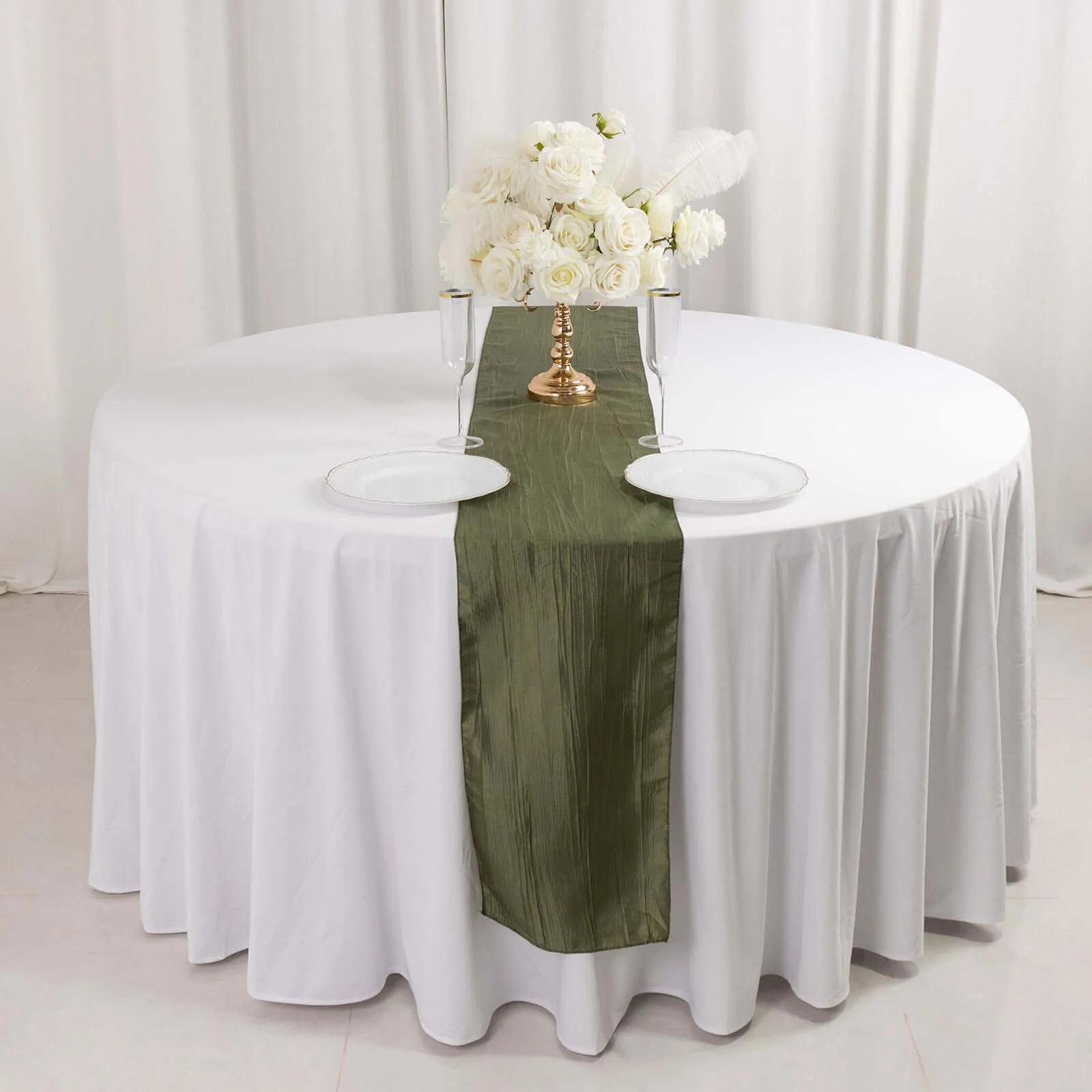Taffeta Table Runner 12"x108" Dusty Sage Green - Accordion Crinkle Table Linen - Image 4