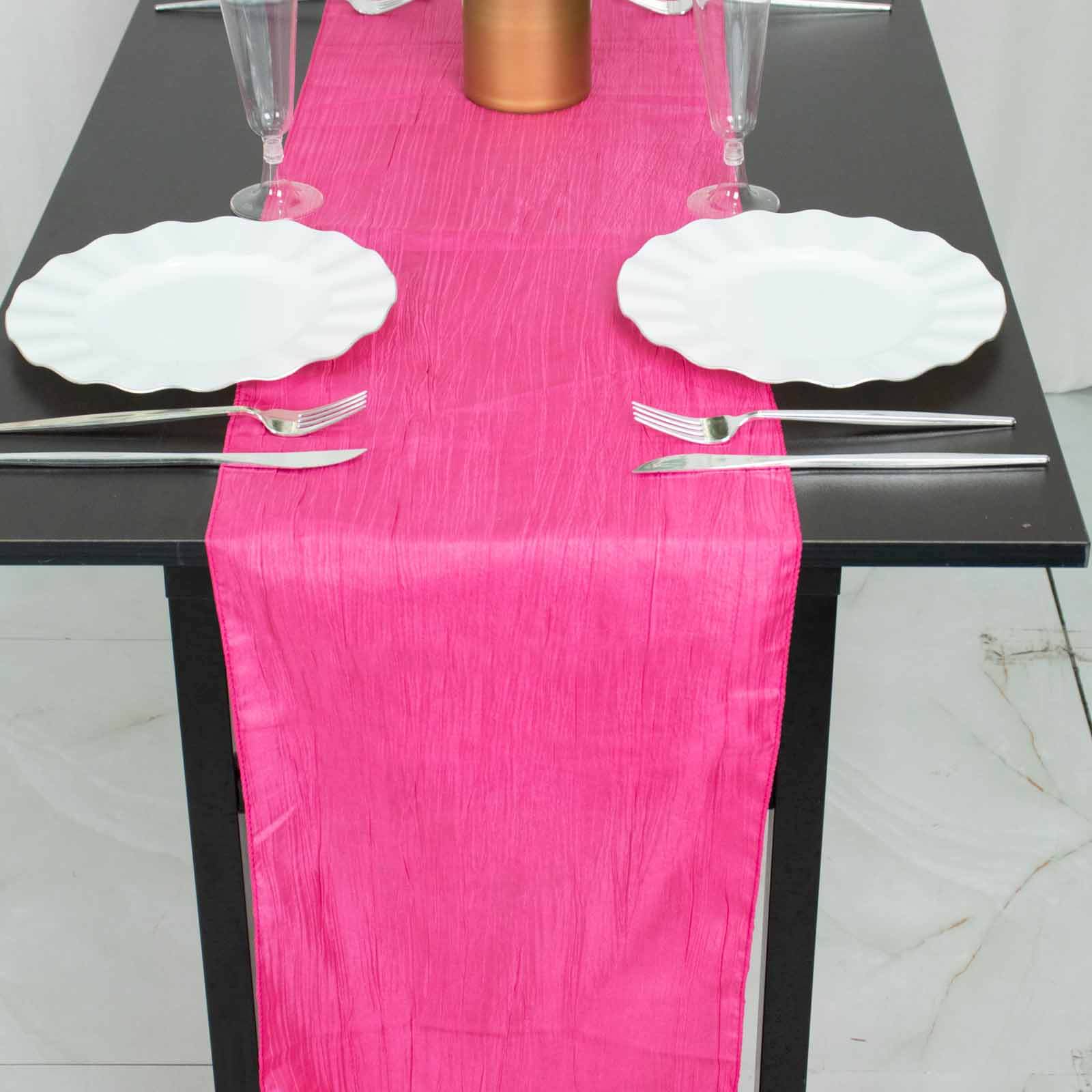 Taffeta Table Runner 12"x108" Fuchsia - Accordion Crinkle Table Linen - Image 2