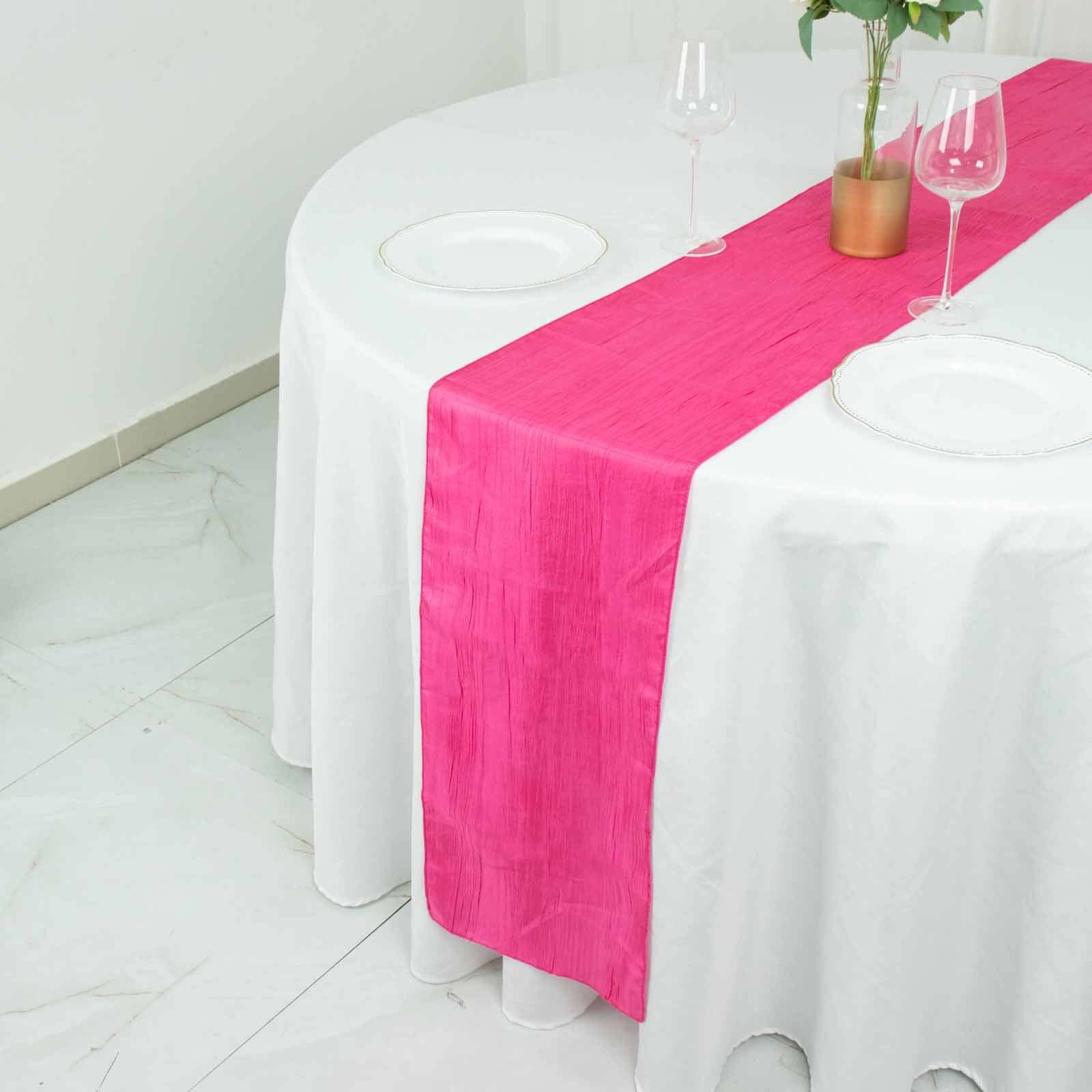 Taffeta Table Runner 12"x108" Fuchsia - Accordion Crinkle Table Linen - Image 3