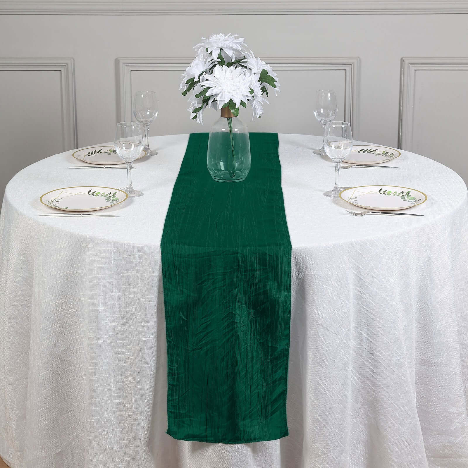 Taffeta Table Runner 12"x108" Hunter Emerald Green - Accordion Crinkle Table Linen - Image 3