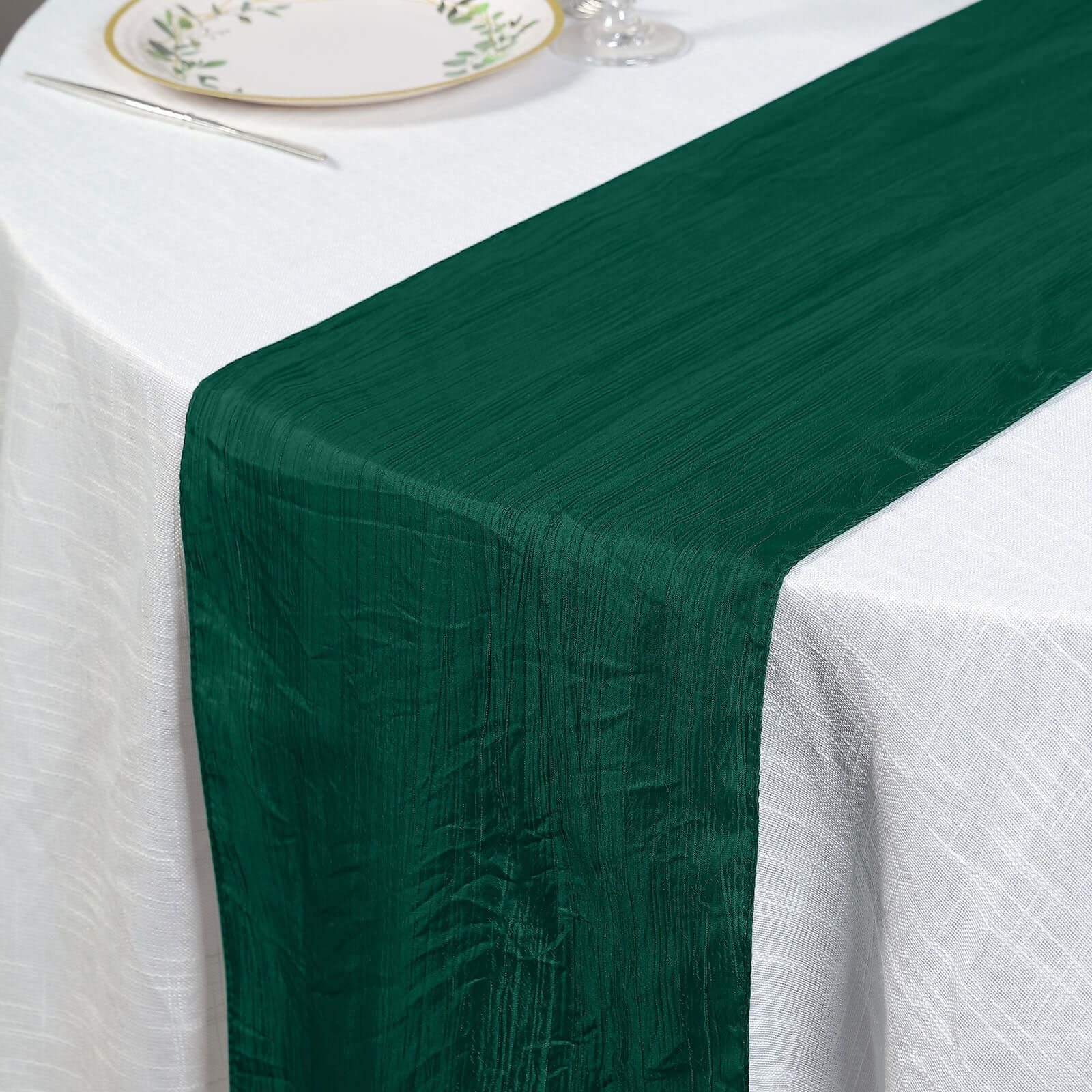 Taffeta Table Runner 12"x108" Hunter Emerald Green - Accordion Crinkle Table Linen - Image 7