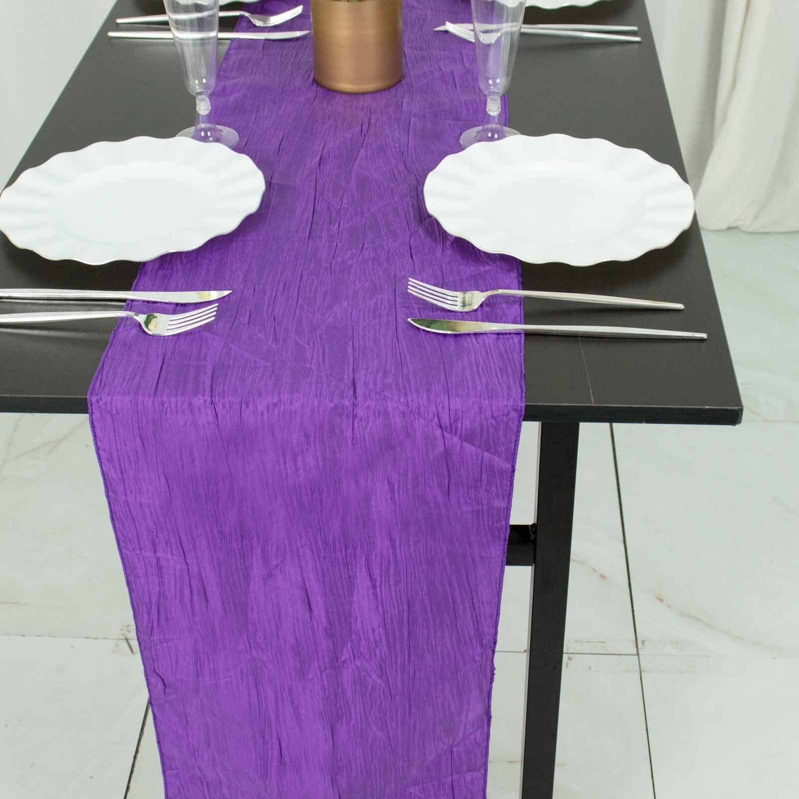Taffeta Table Runner 12"x108" Purple - Accordion Crinkle Table Linen - Image 2