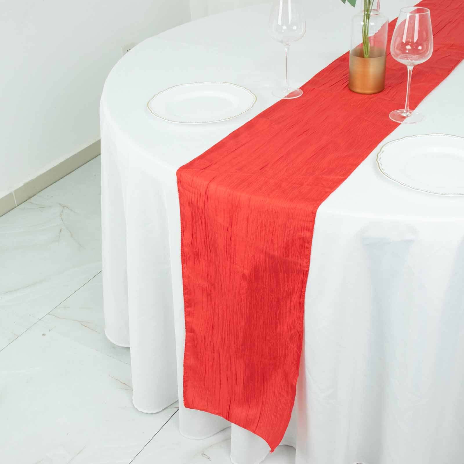 Taffeta Table Runner 12"x108" Red - Accordion Crinkle Table Linen - Image 3