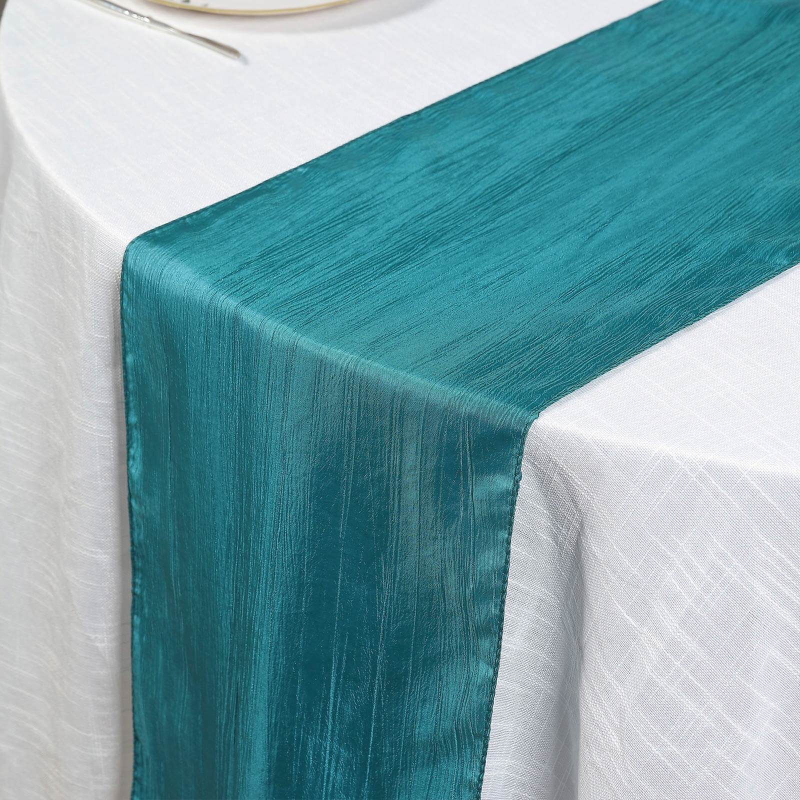 Taffeta Table Runner 12"x108" Teal - Accordion Crinkle Table Linen - Image 6