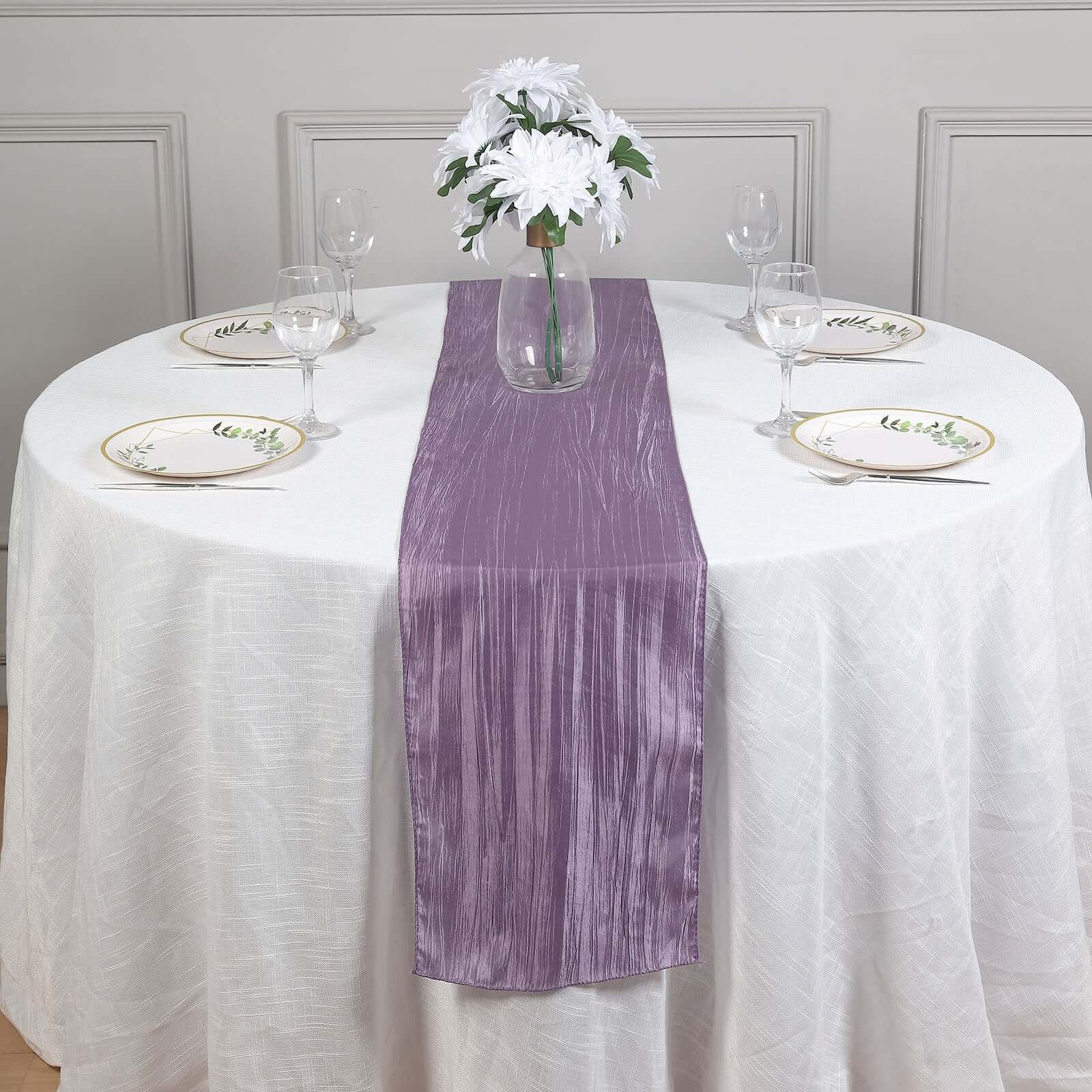 Taffeta Table Runner 12"x108" Violet Amethyst - Accordion Crinkle Table Linen - Image 3