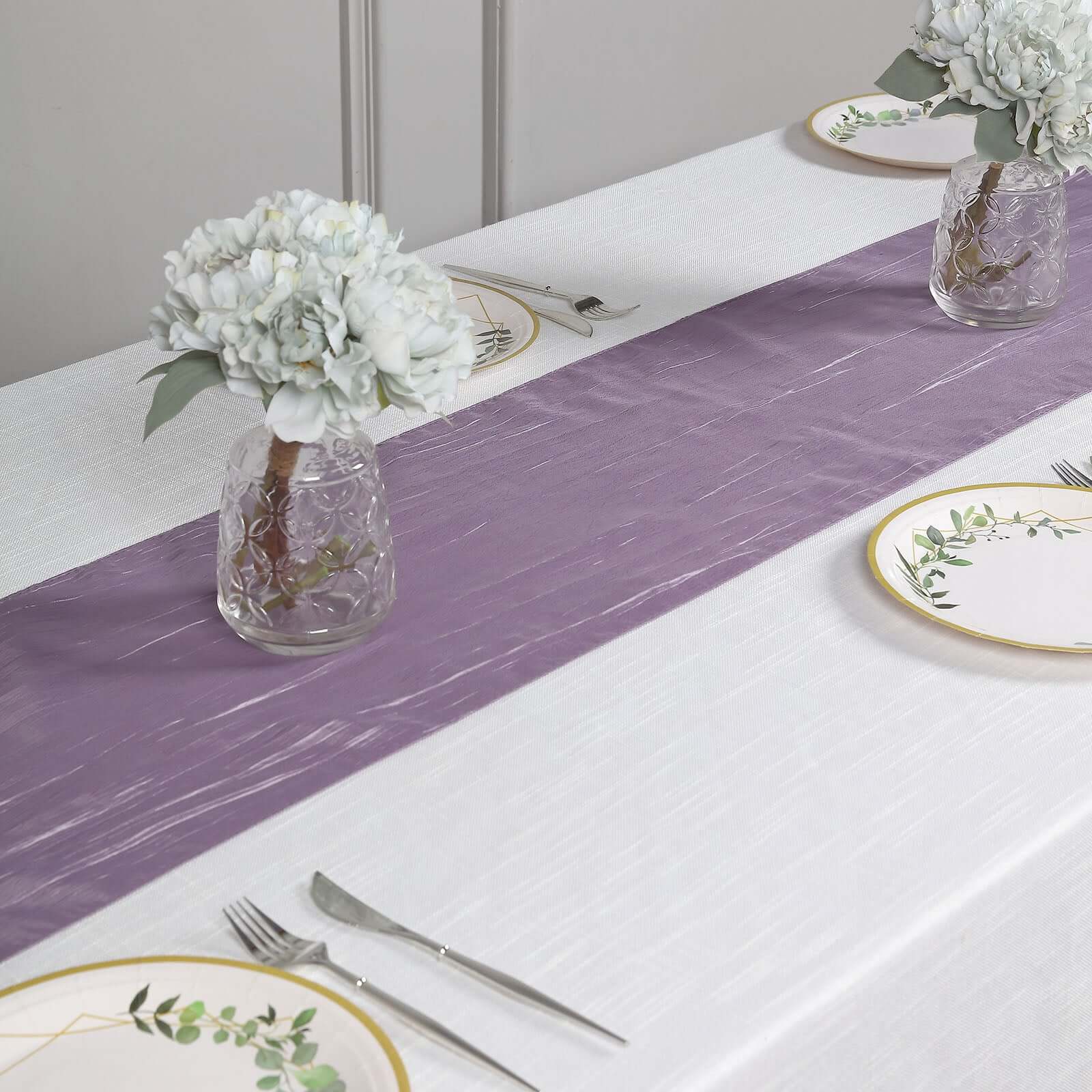 Taffeta Table Runner 12"x108" Violet Amethyst - Accordion Crinkle Table Linen - Image 6