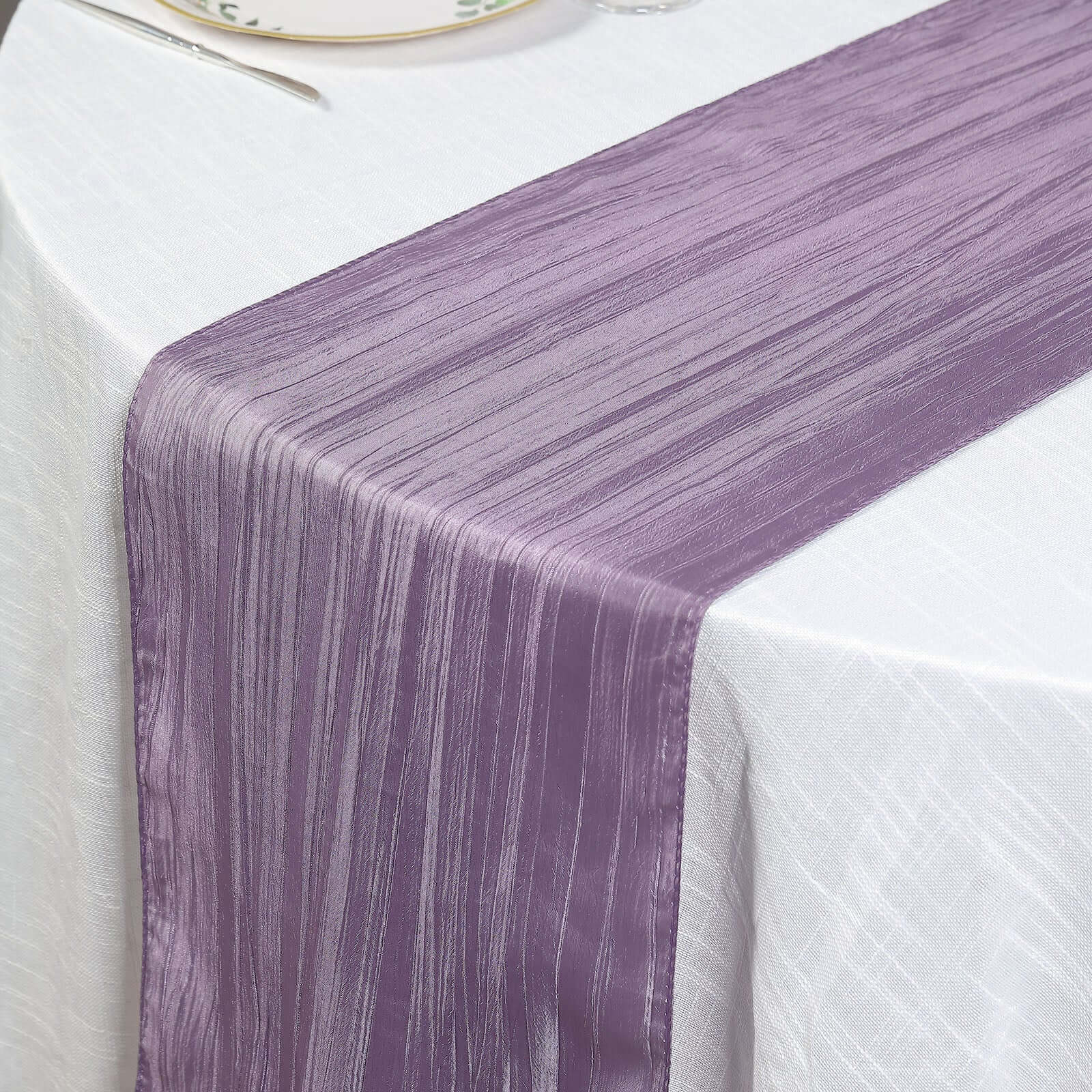 Taffeta Table Runner 12"x108" Violet Amethyst - Accordion Crinkle Table Linen - Image 7