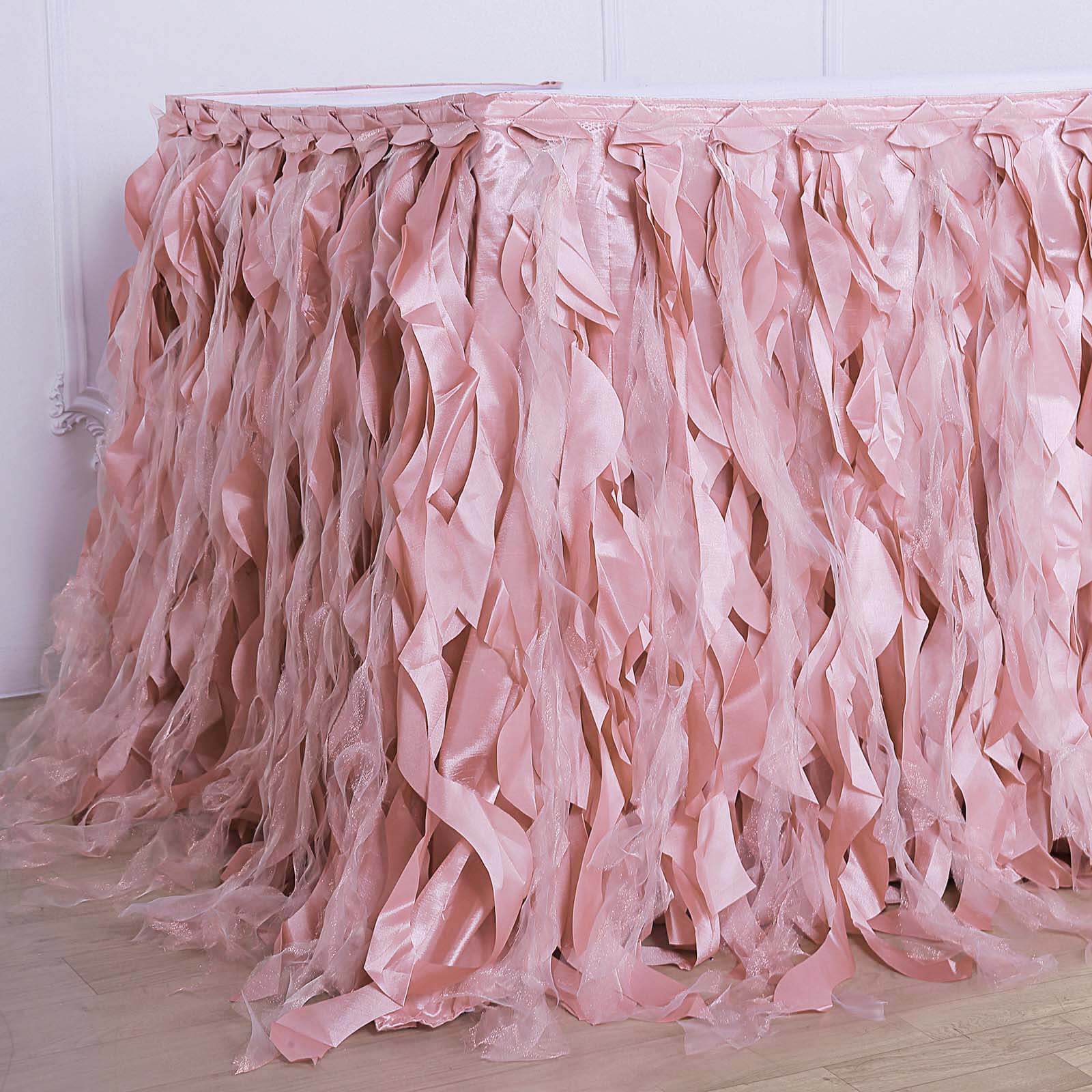 Taffeta Table Skirt 14ft Dusty Rose - Curly Willow Table Cover - Image 6