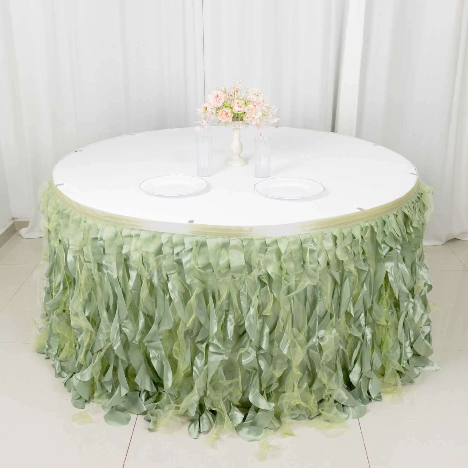 Taffeta Table Skirt 14ft Sage Green - Curly Willow Table Cover - Image 7