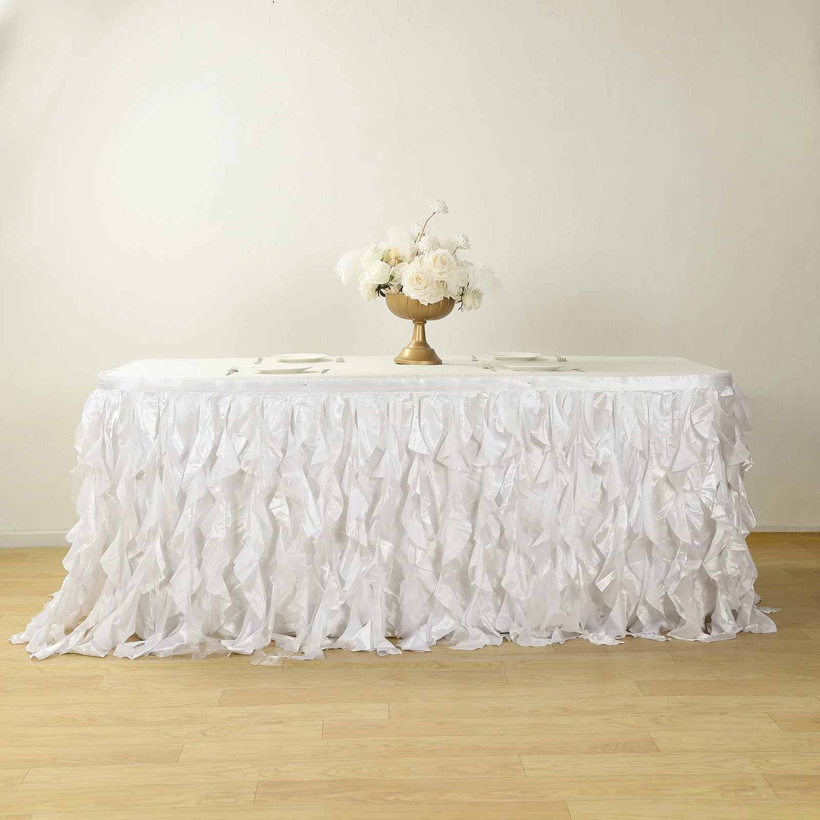Taffeta Table Skirt 14ft White - Curly Willow Design for Stylish & Versatile Event Table Cover - Image 6