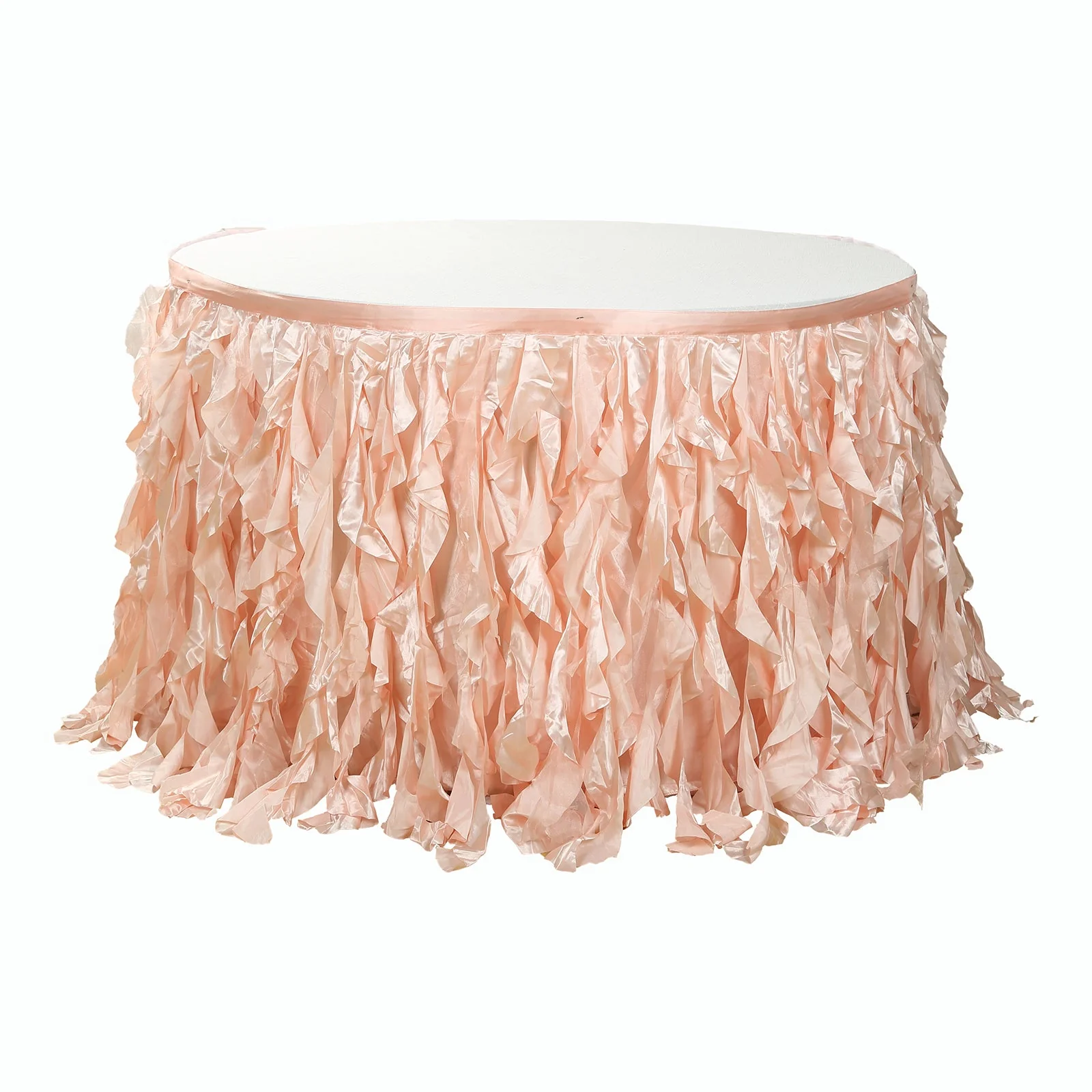 Taffeta Table Skirt 17ft Blush - Curly Willow Table Cover - Image 3