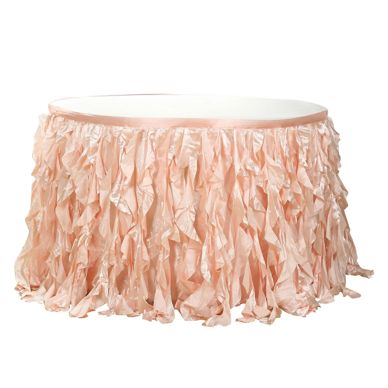 Taffeta Table Skirt 17ft Blush - Curly Willow Table Cover - Image 5